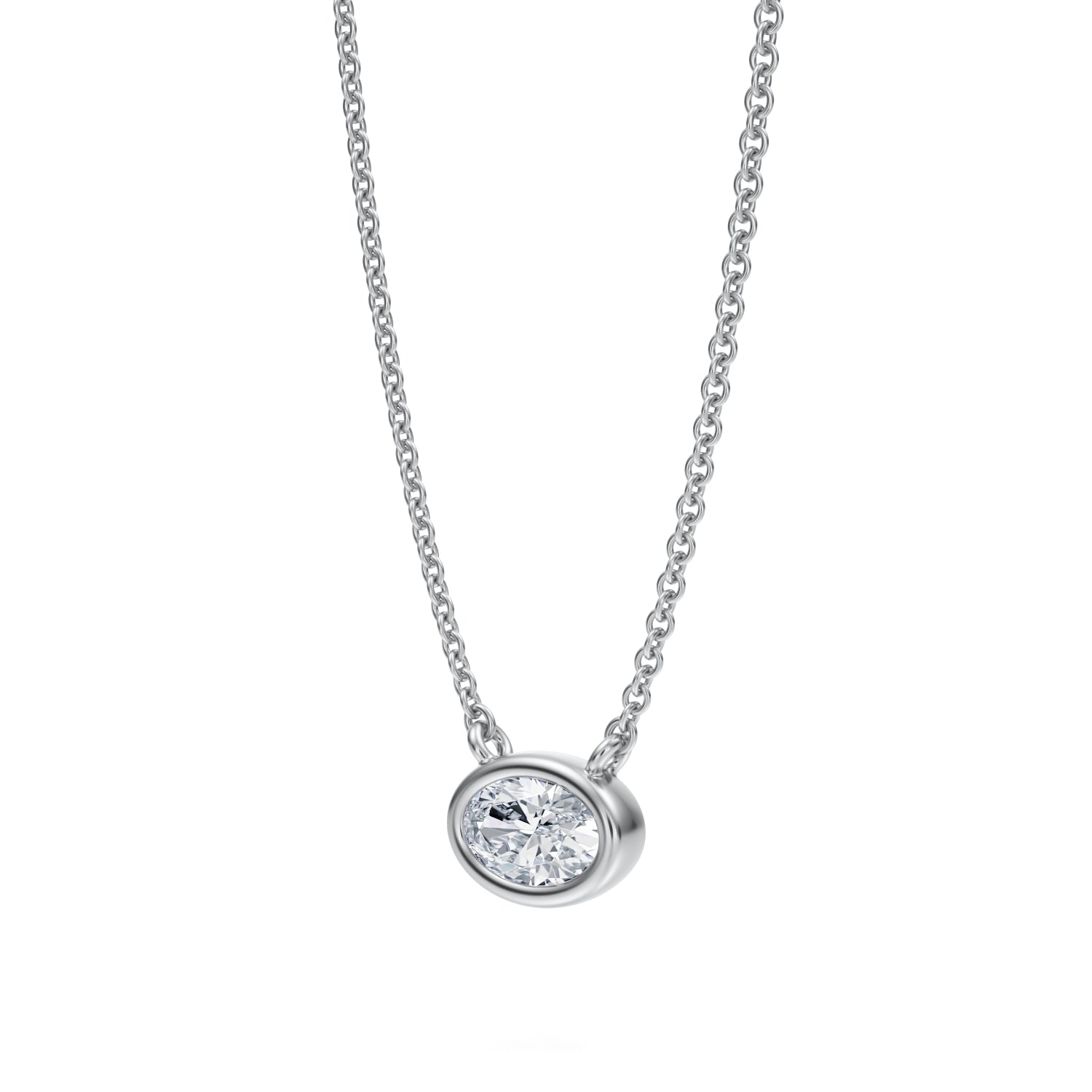 1/2 Carat Oval Bezel Solitaire Pendant Necklace