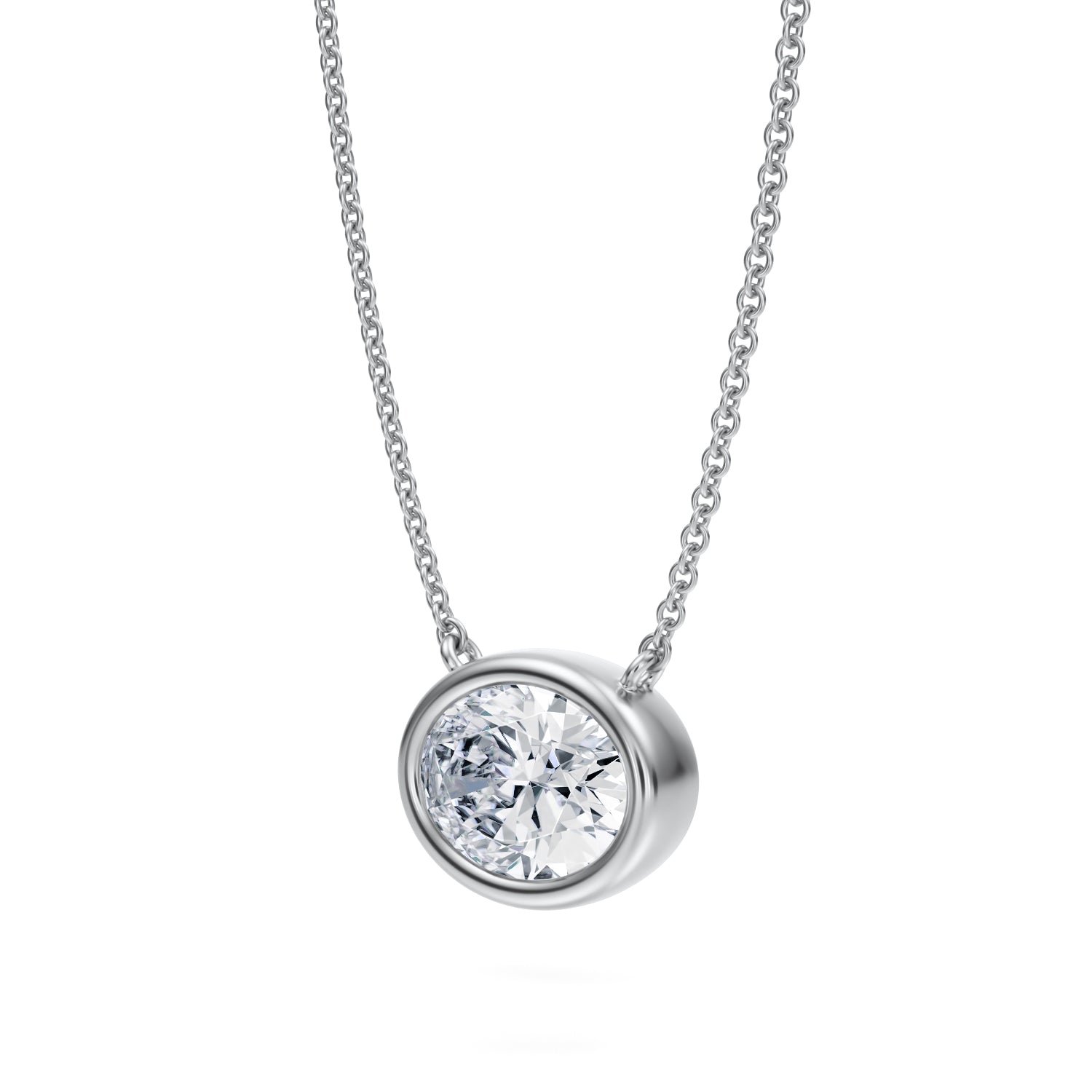 2 Carat Oval Bezel Solitaire Pendant Necklace