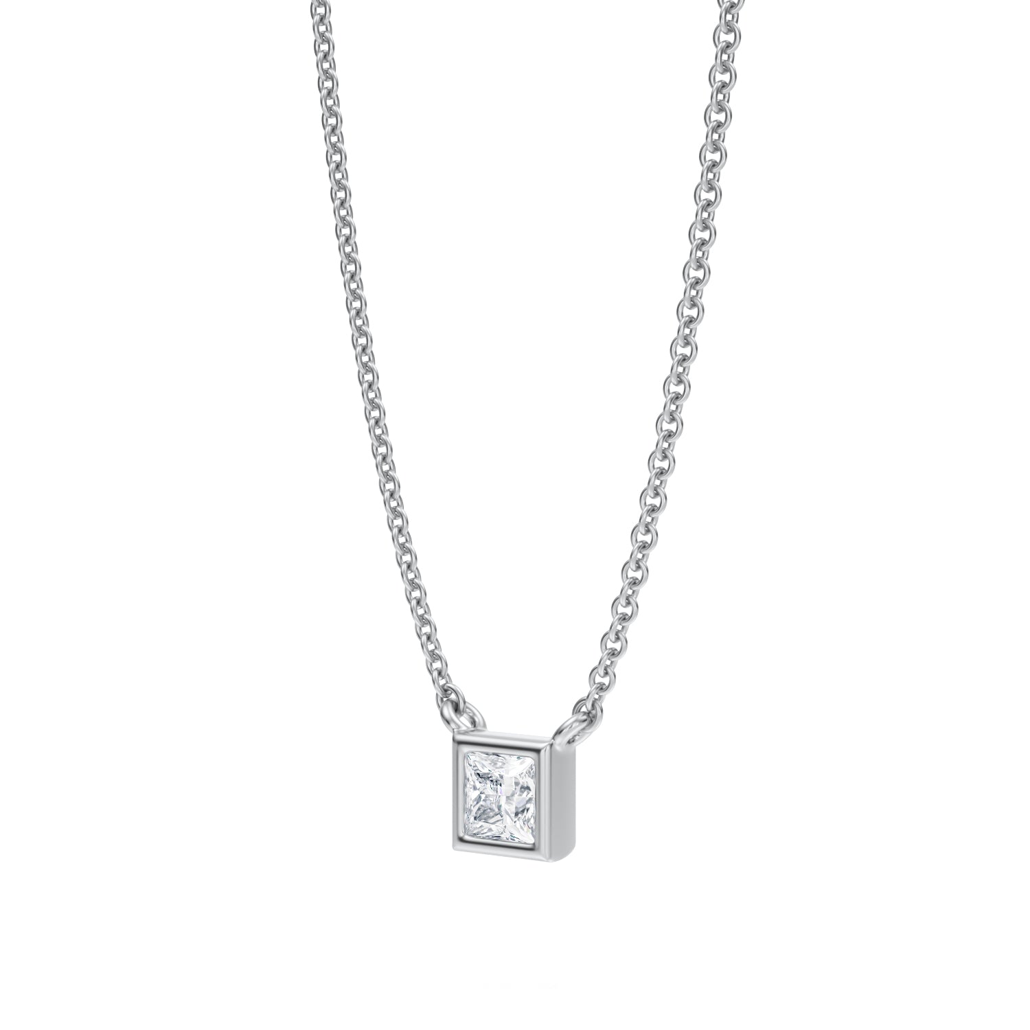 Princess Cut Bezel Solitaire Pendant Necklace