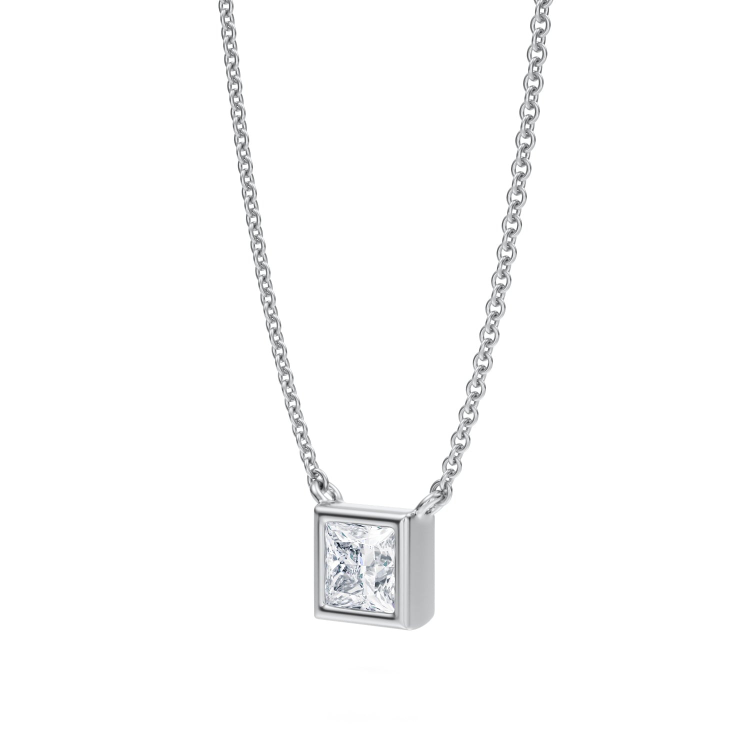 1/2 Carat Princess Cut Bezel Solitaire Pendant Necklace