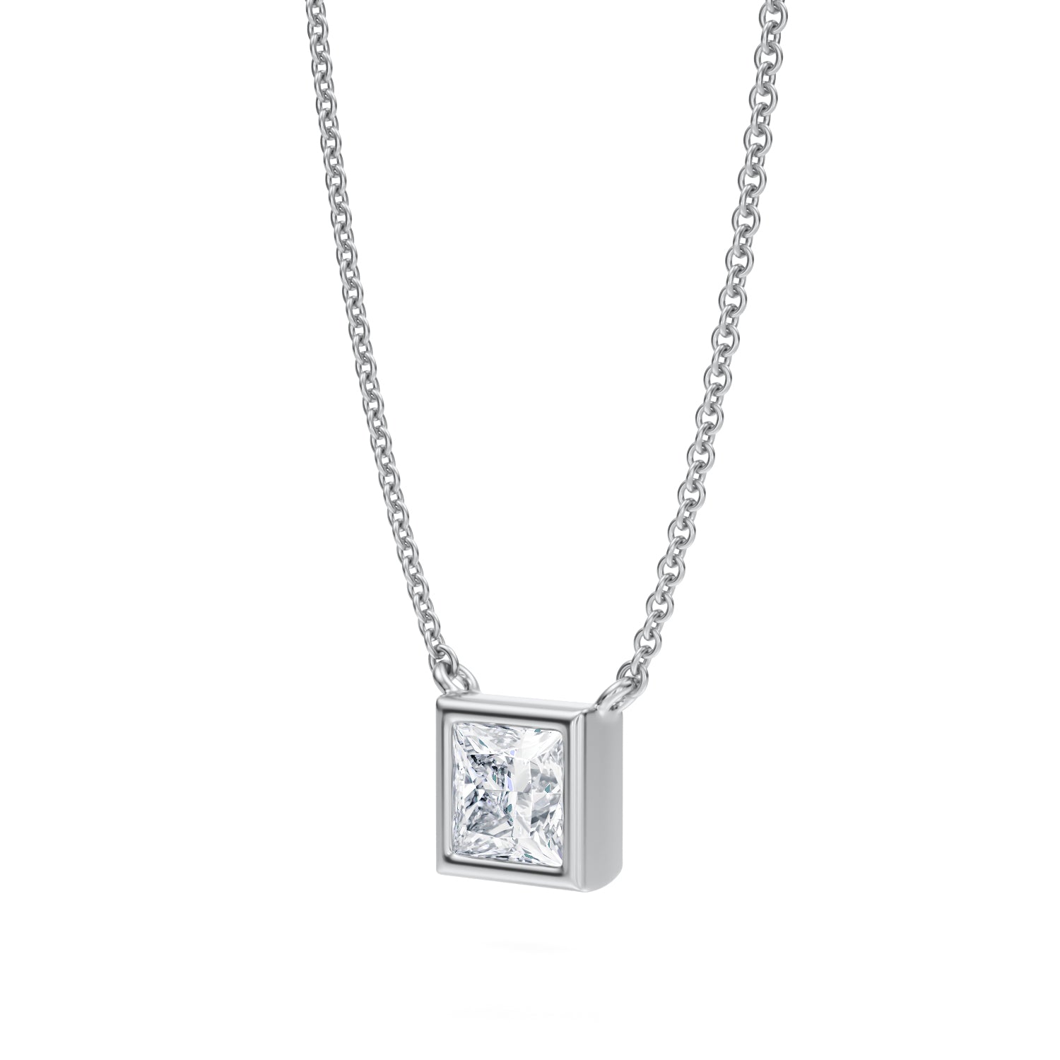 3/4 Carat Princess Cut Bezel Solitaire Pendant Necklace