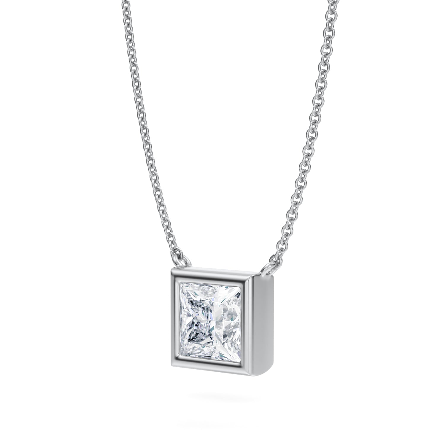 1.5 Carat Princess Cut Bezel Solitaire Pendant Necklace