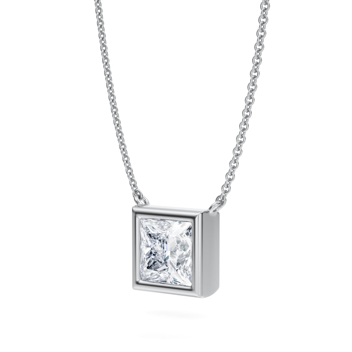 2 Carat Princess Cut Bezel Solitaire Pendant Necklace