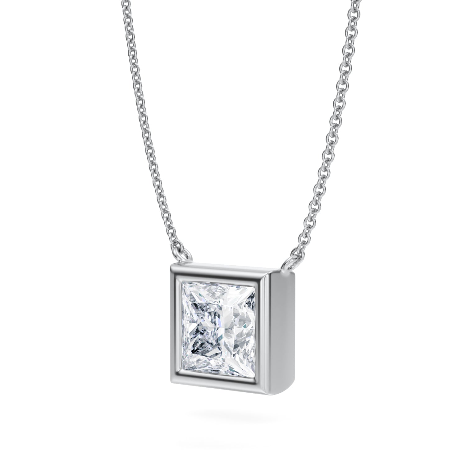 2.5 Carat Princess Cut Bezel Solitaire Pendant Necklace