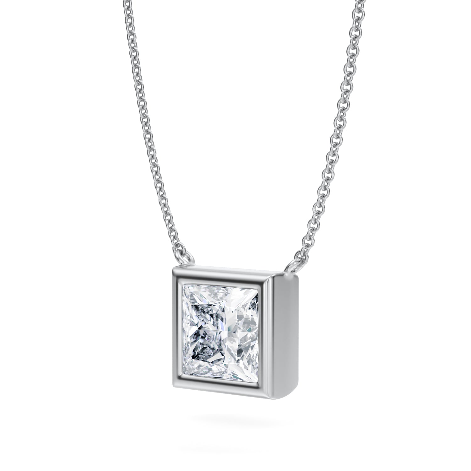 3 Carat Princess Cut Bezel Solitaire Pendant Necklace