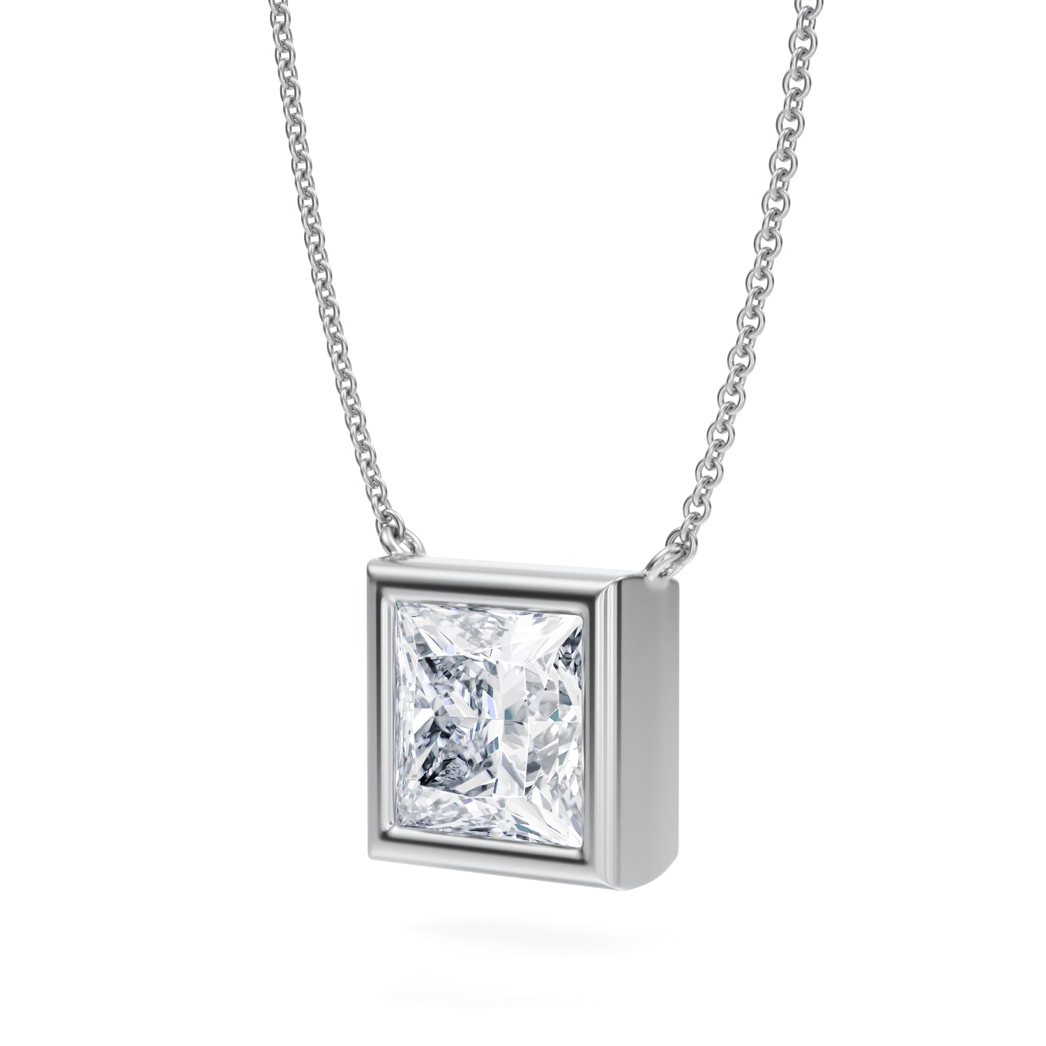 3.5 Carat Princess Cut Bezel Solitaire Pendant Necklace