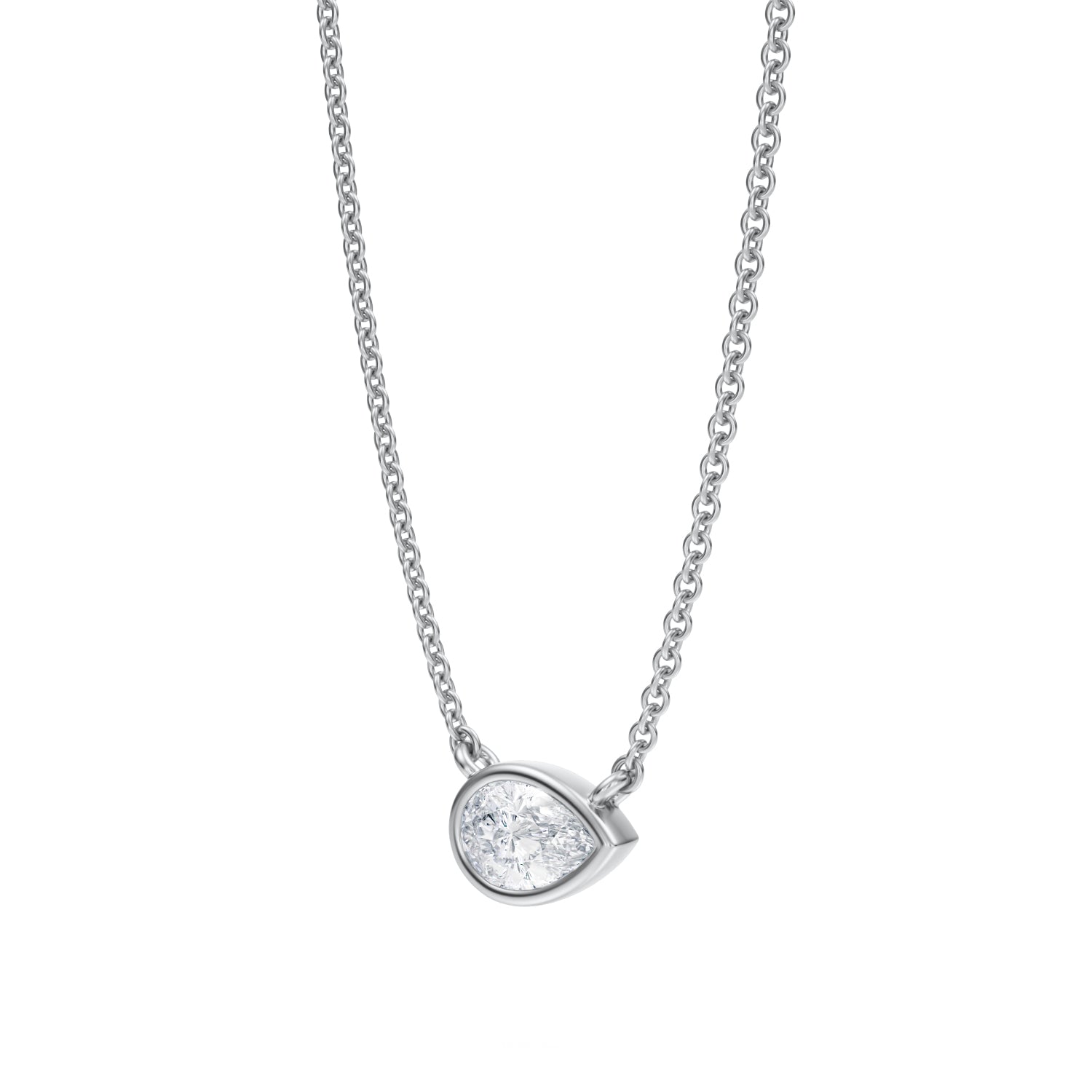 1/2 Carat Pear Bezel Solitaire Pendant Necklace