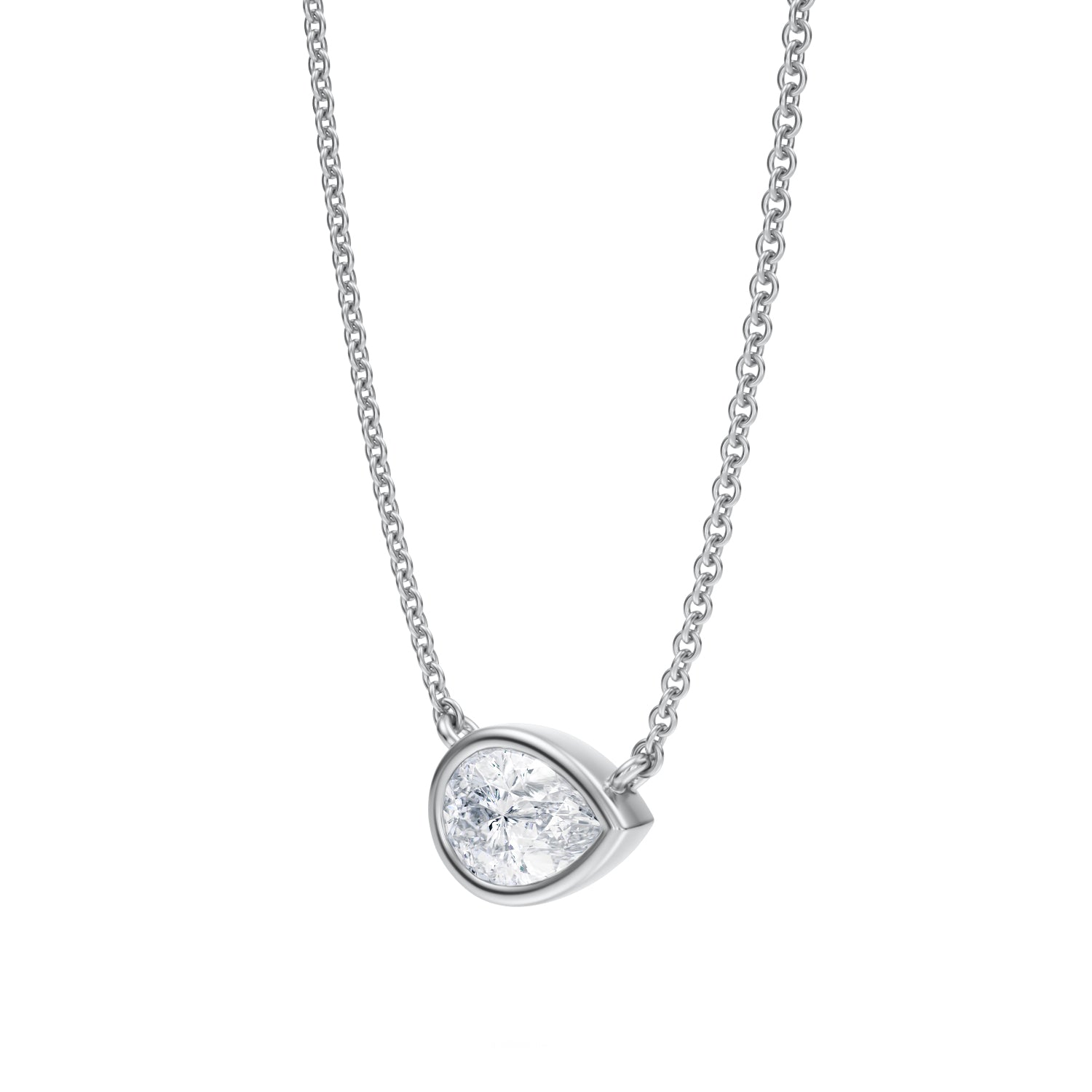 3/4 Carat Pear Bezel Solitaire Pendant Necklace