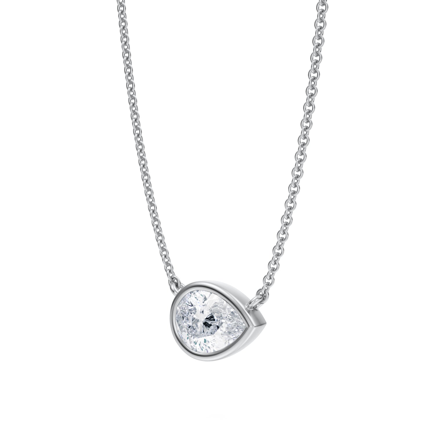 1 Carat Pear Bezel Solitaire Pendant Necklace