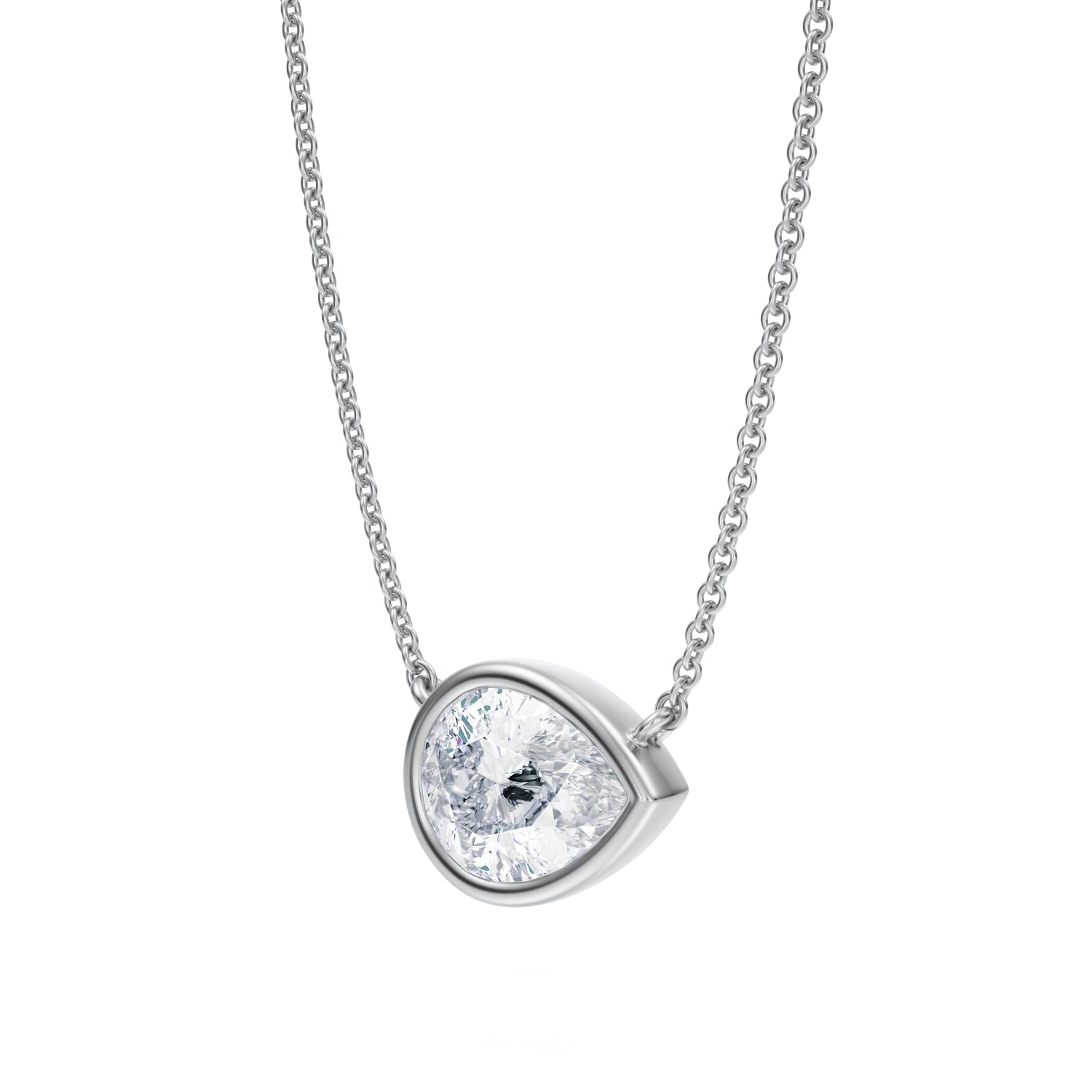 2 Carat Pear Bezel Solitaire Pendant Necklace