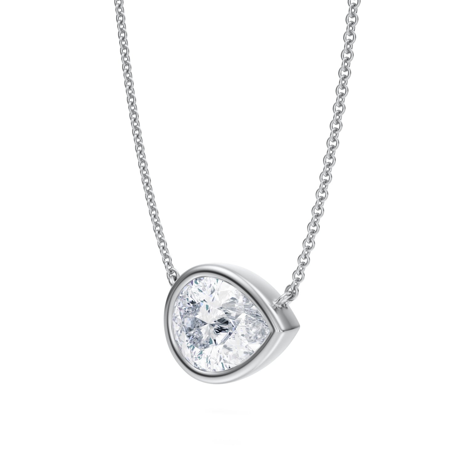 2.5 Carat Pear Bezel Solitaire Pendant Necklace