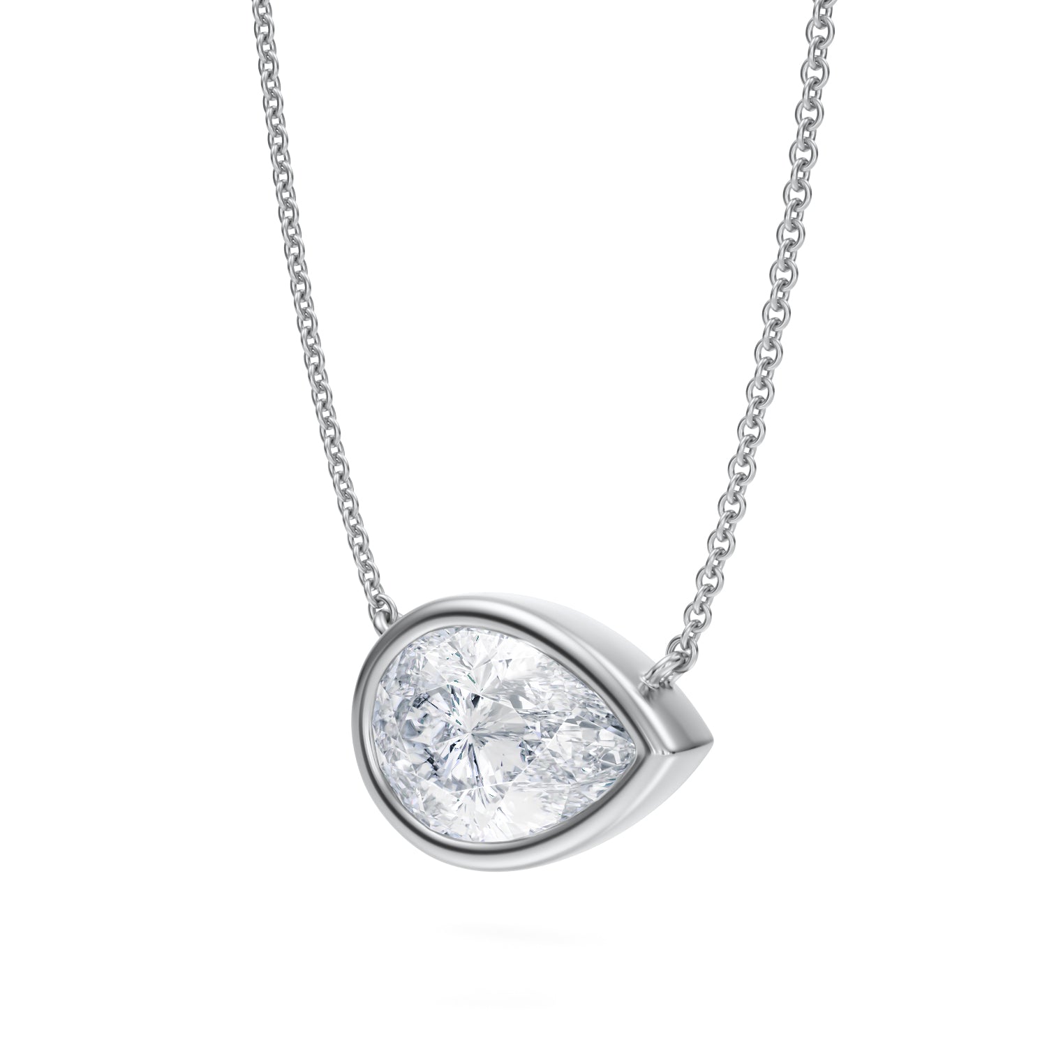 3 Carat Pear Bezel Solitaire Pendant Necklace