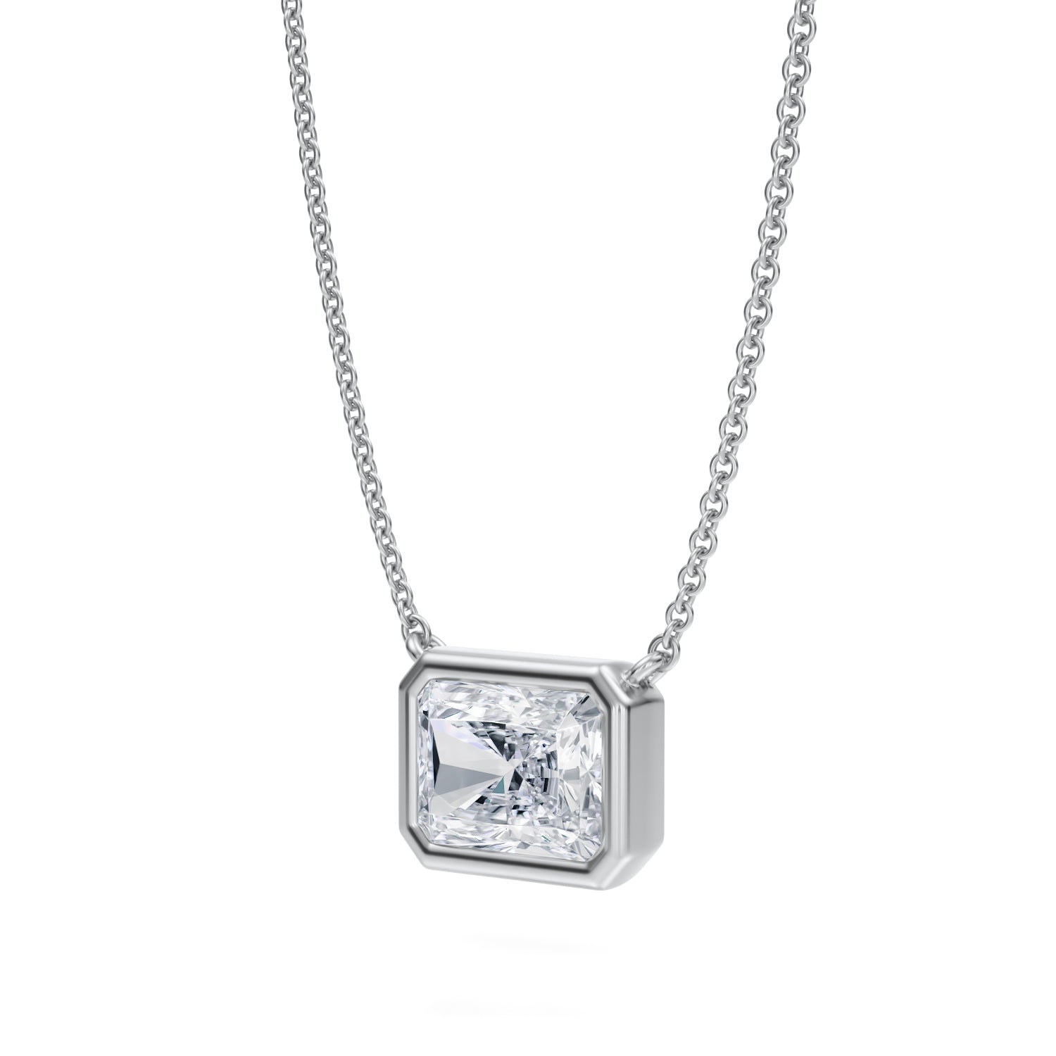 2 Carat Radiant Bezel Solitaire Pendant Necklace