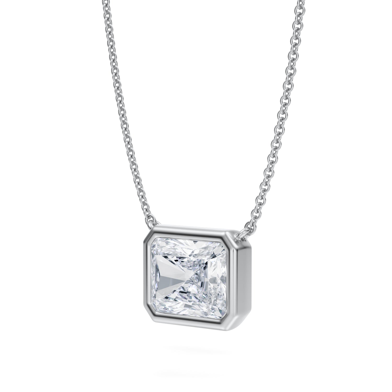 3 Carat Radiant Bezel Solitaire Pendant Necklace