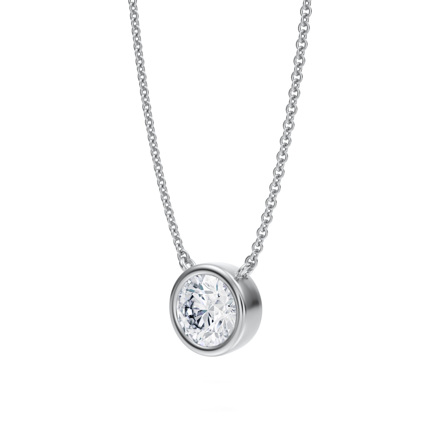 1 Carat Round Bezel Solitaire Pendant Necklace