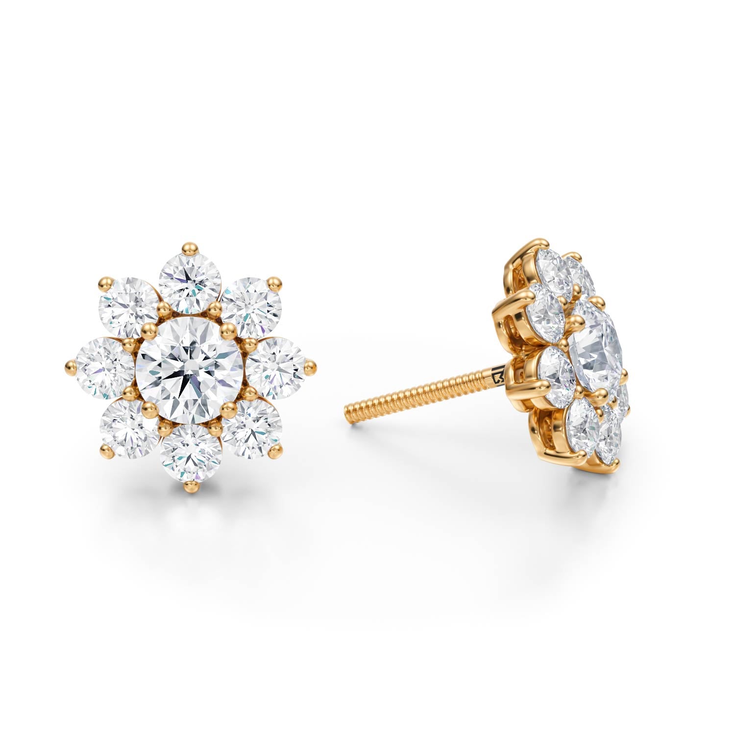 2.50 Carat Round Flower Cluster Stud Earrings