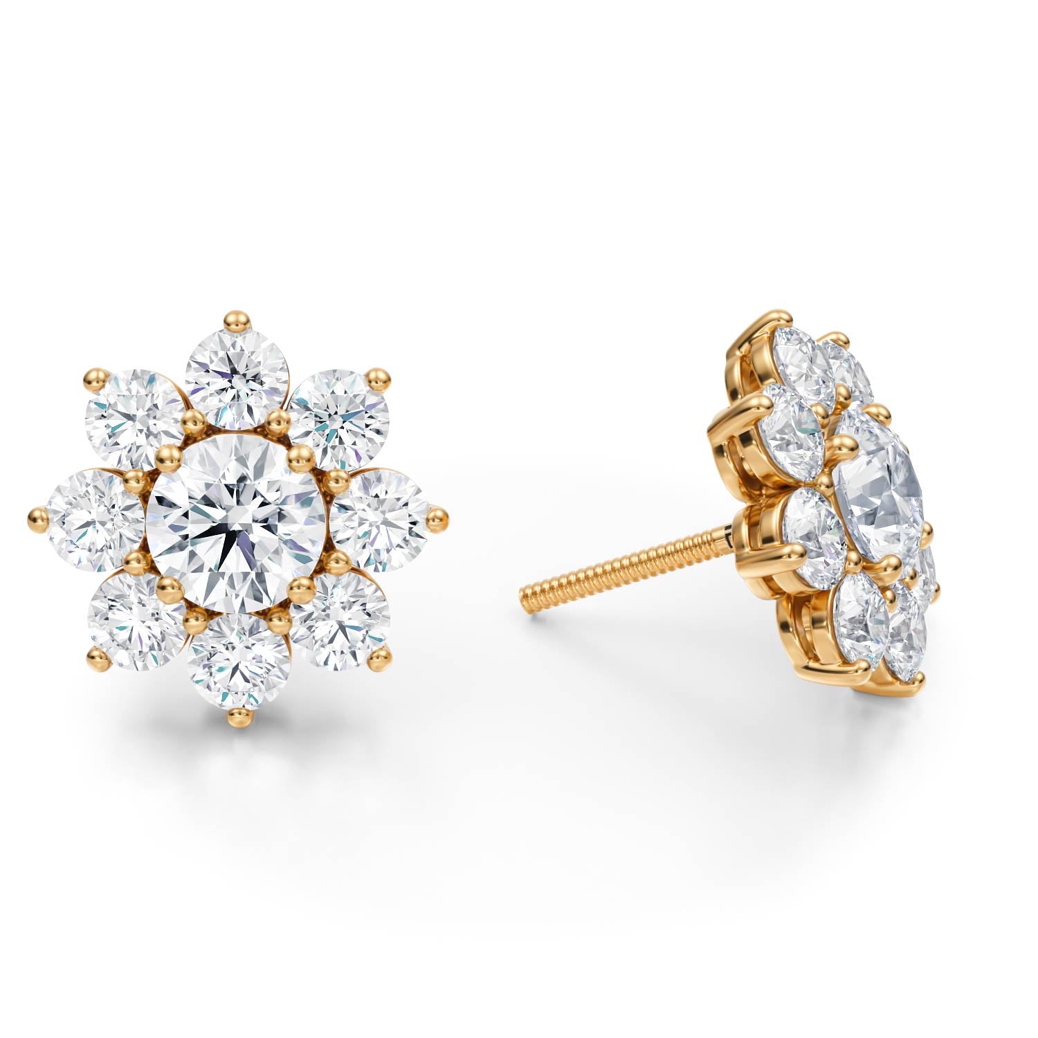 4 Carat Round Flower Cluster Stud Earrings