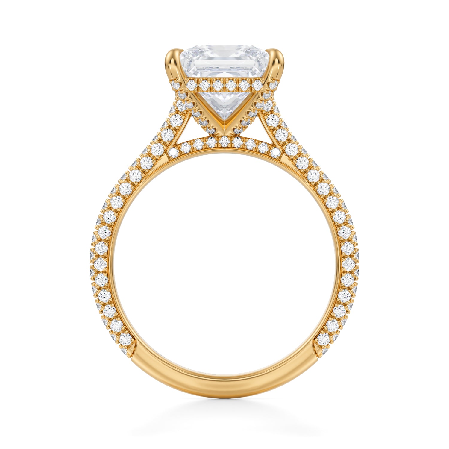 Princess Trio Pave Cathedral Ring With Pave Basket