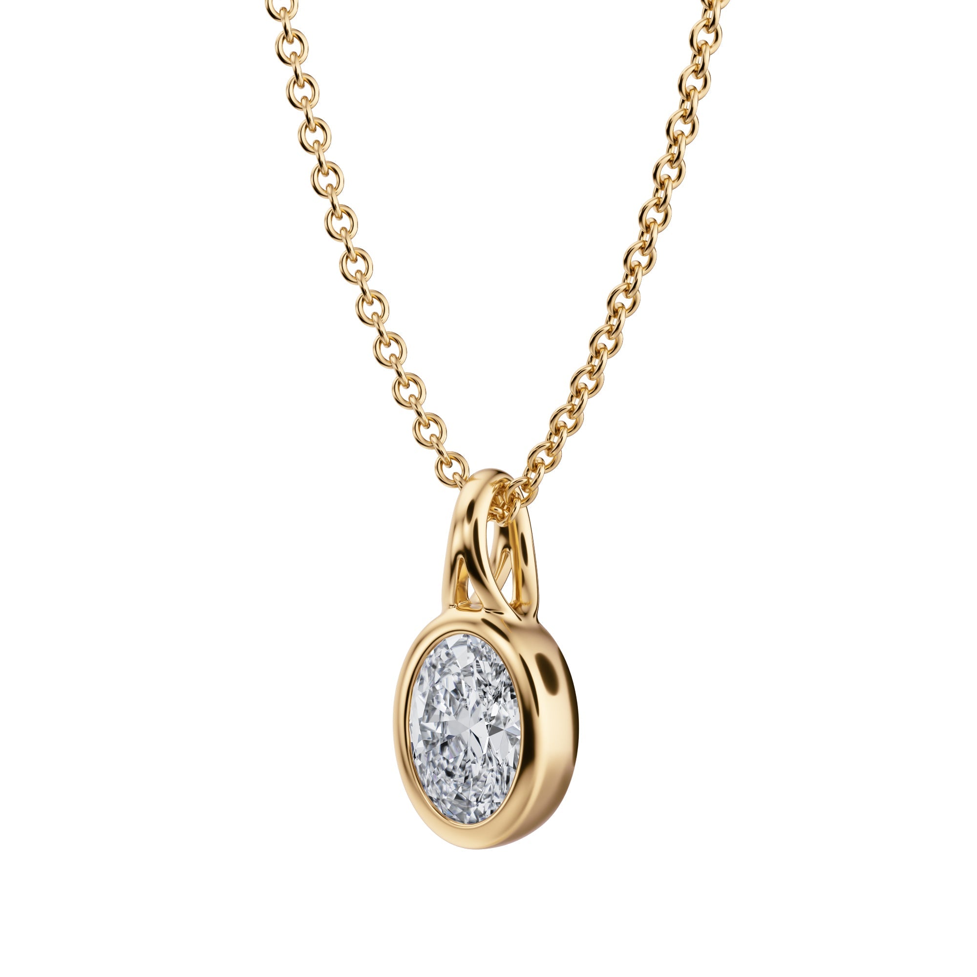 Gleaming 1/2 Carat Oval Lab Grown Diamond Bezel Necklace in White Gold