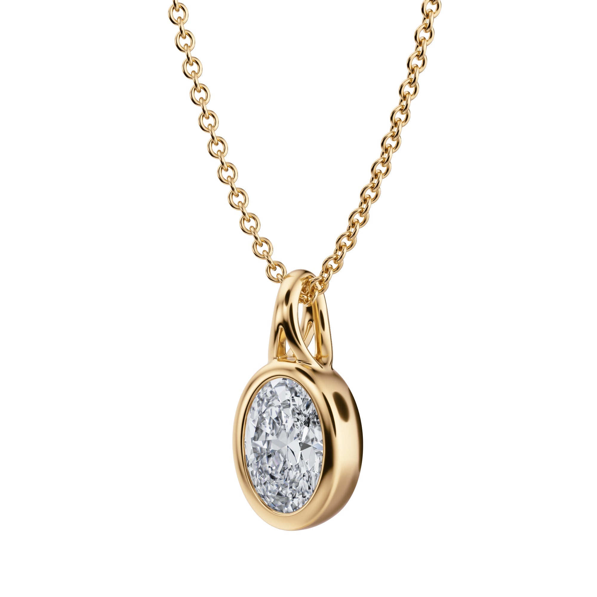 3/4 Carat Oval Lab Grown Diamond Bezel Necklace in Yellow Gold, Perfect for Any Occasion