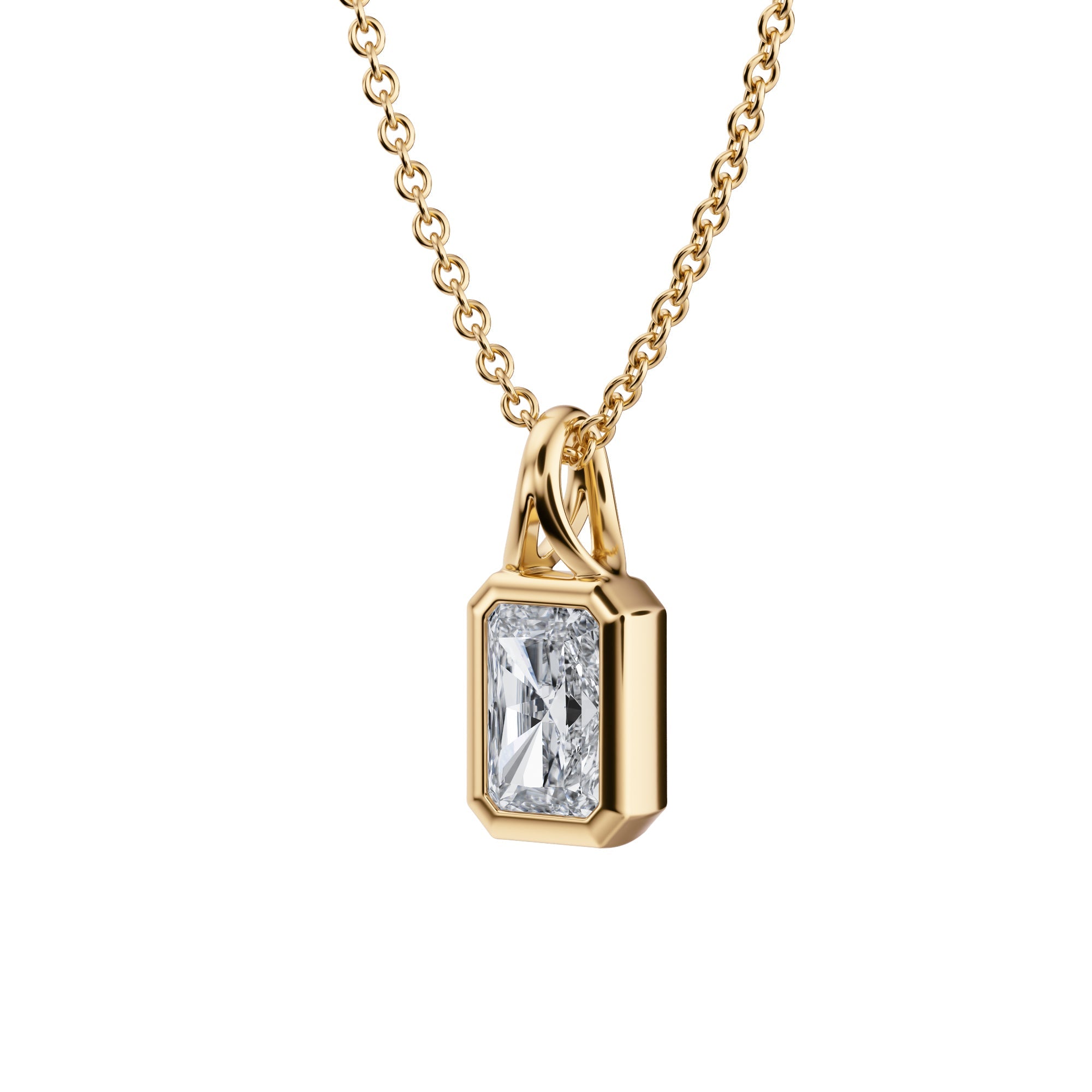 Attractive 1/2 Carat Radiant Lab Grown Diamond Bezel Necklace in Yellow Gold