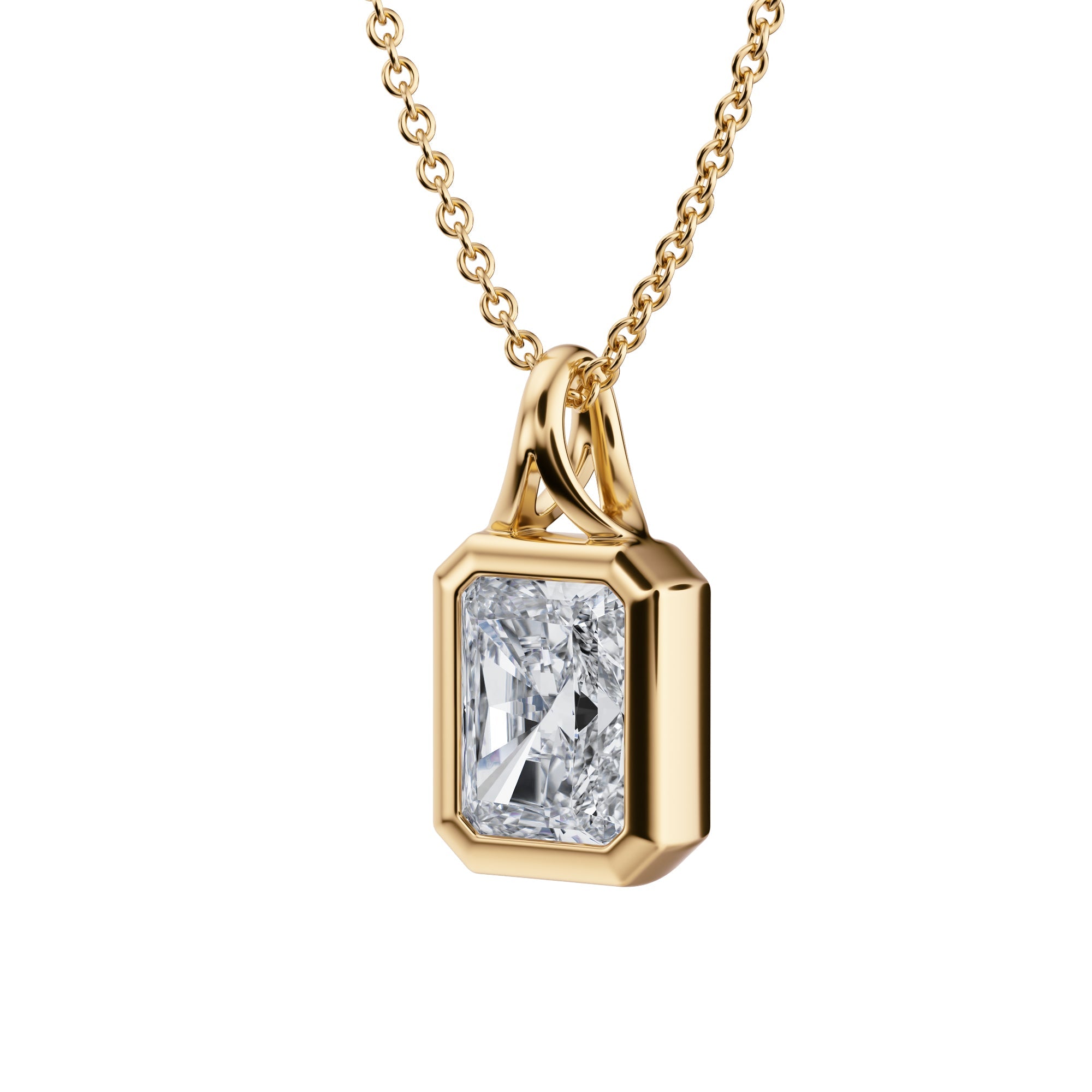 Elegant 1.5 Carat Radiant Lab Grown Diamond Bezel Necklace in Yellow Gold