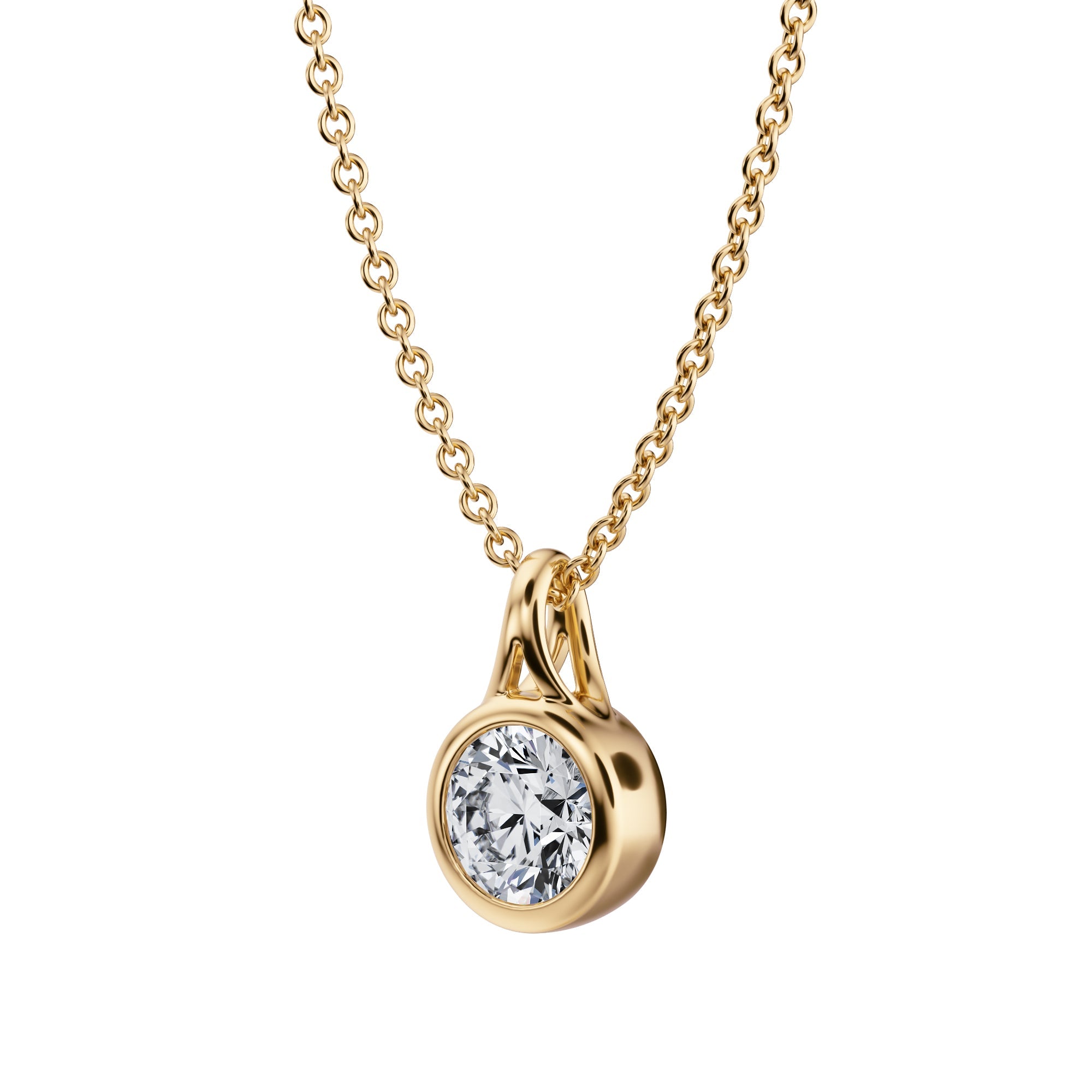 Dazzling 1/2 Carat Round Lab Grown Diamond Bezel Necklace in Yellow Gold