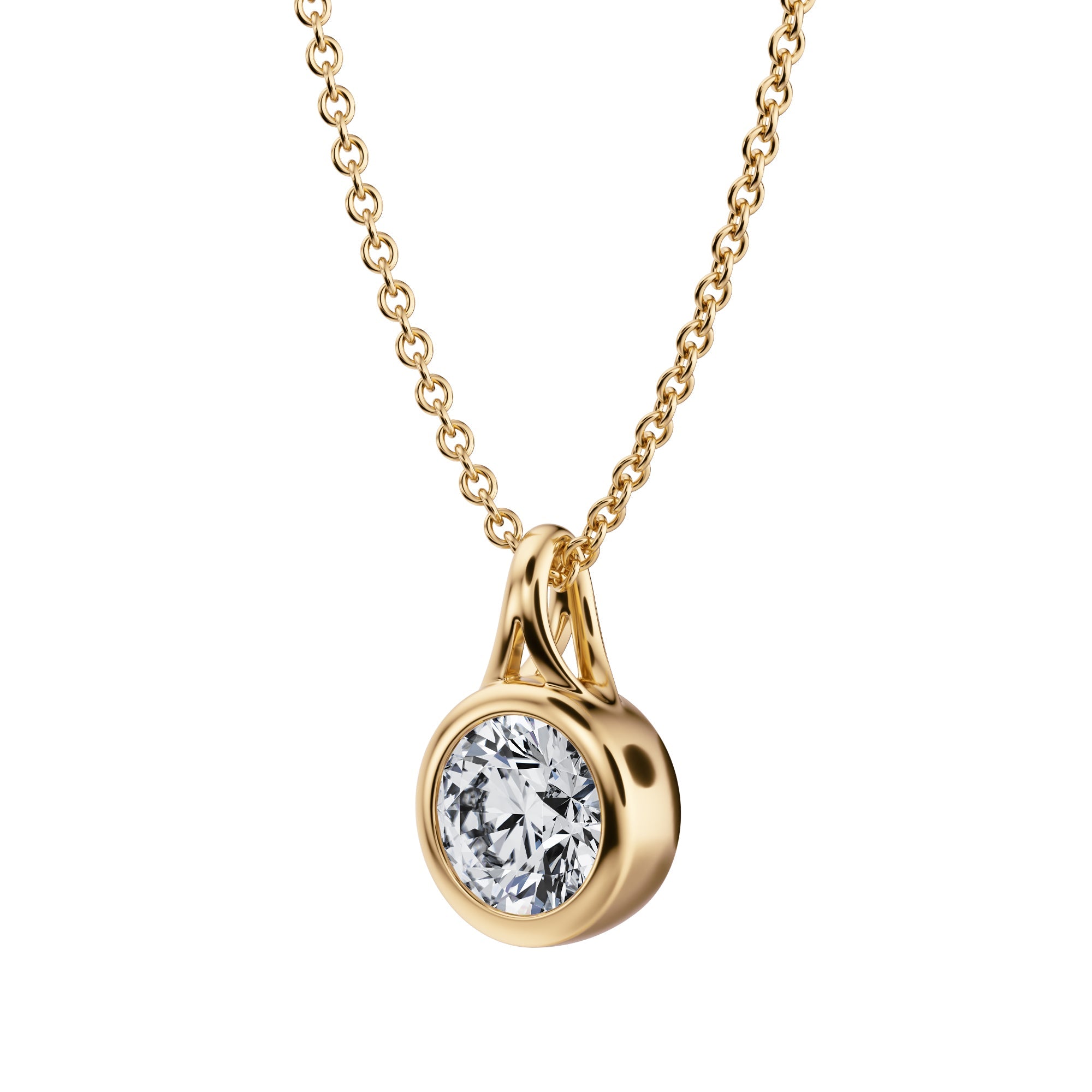 Attractive 3/4 Carat Round Lab Grown Diamond Bezel Necklace in Yellow Gold