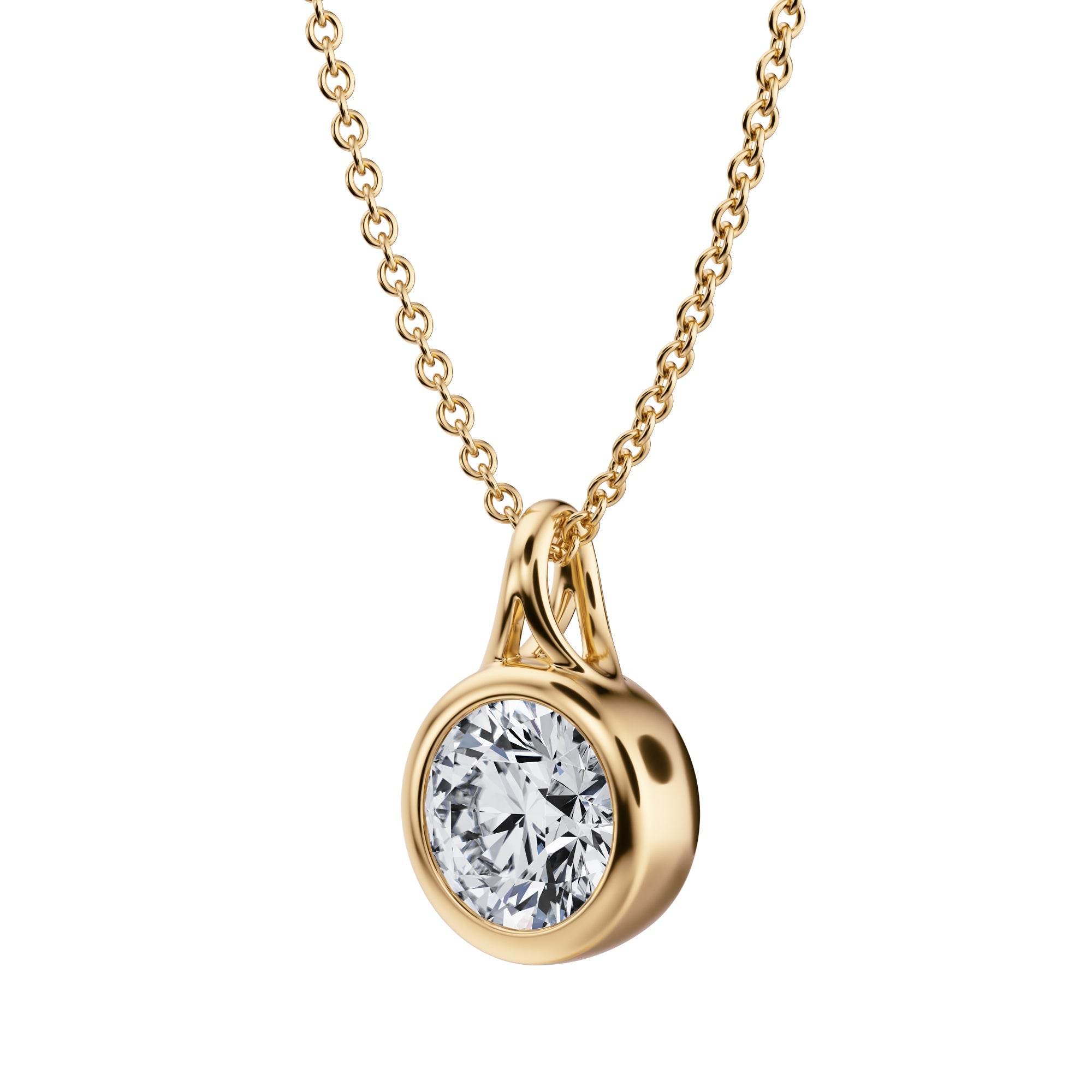 Charming 1 Carat Round Lab Grown Diamond Bezel Necklace in Yellow Gold