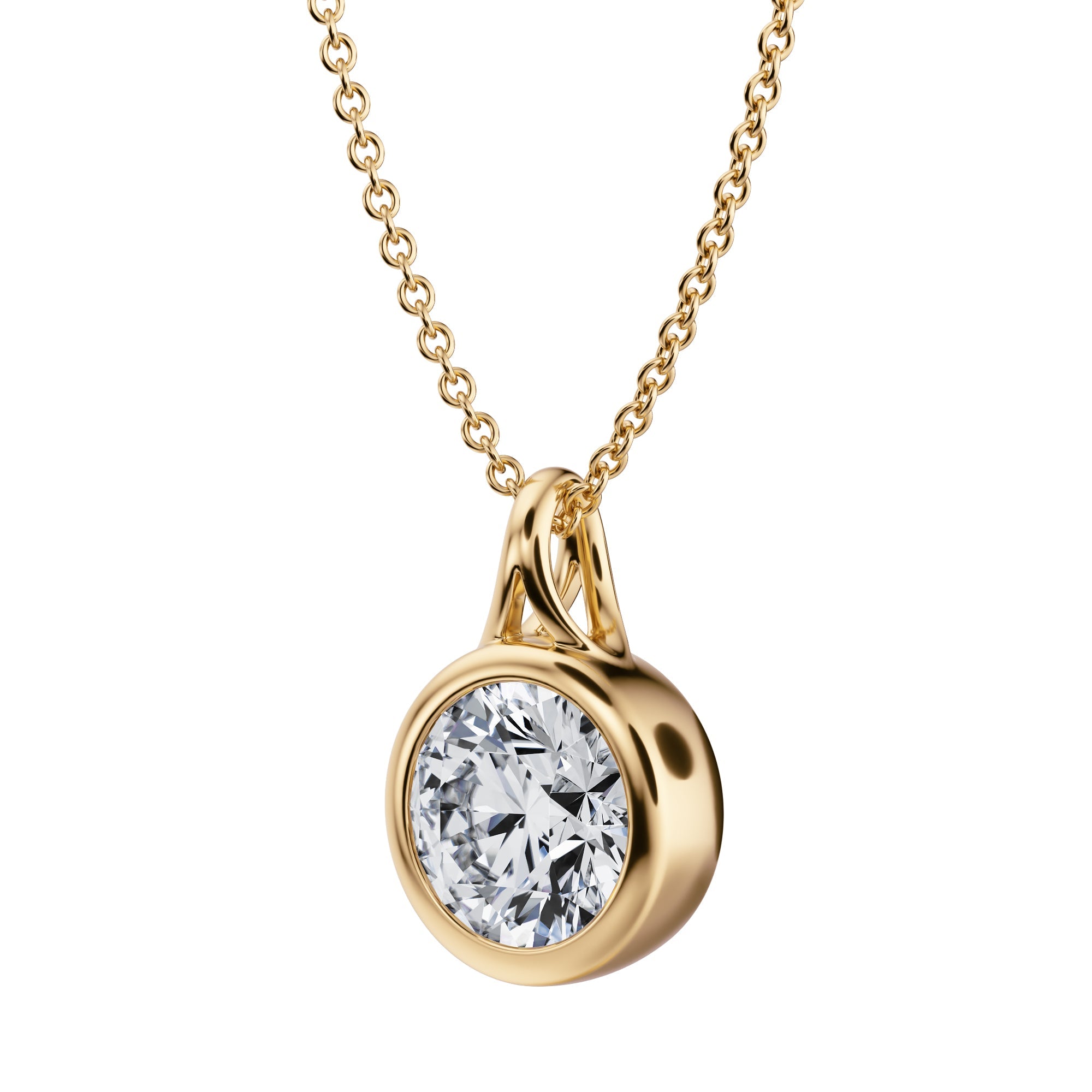 Classic 1.5 Carat Round Lab Grown Diamond Bezel Necklace in Yellow Gold