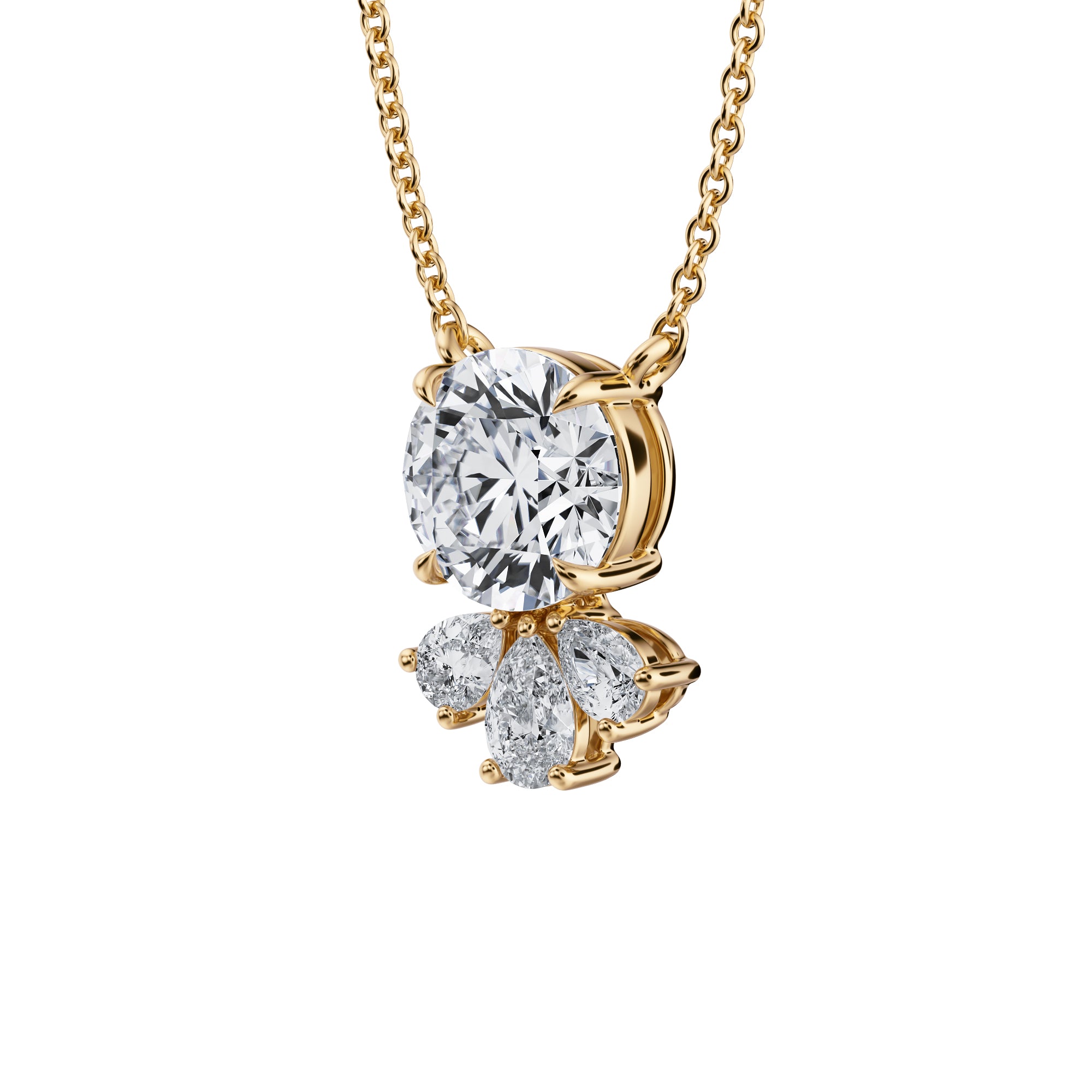 2 Carat Round Royal Marquise Cluster Pendant