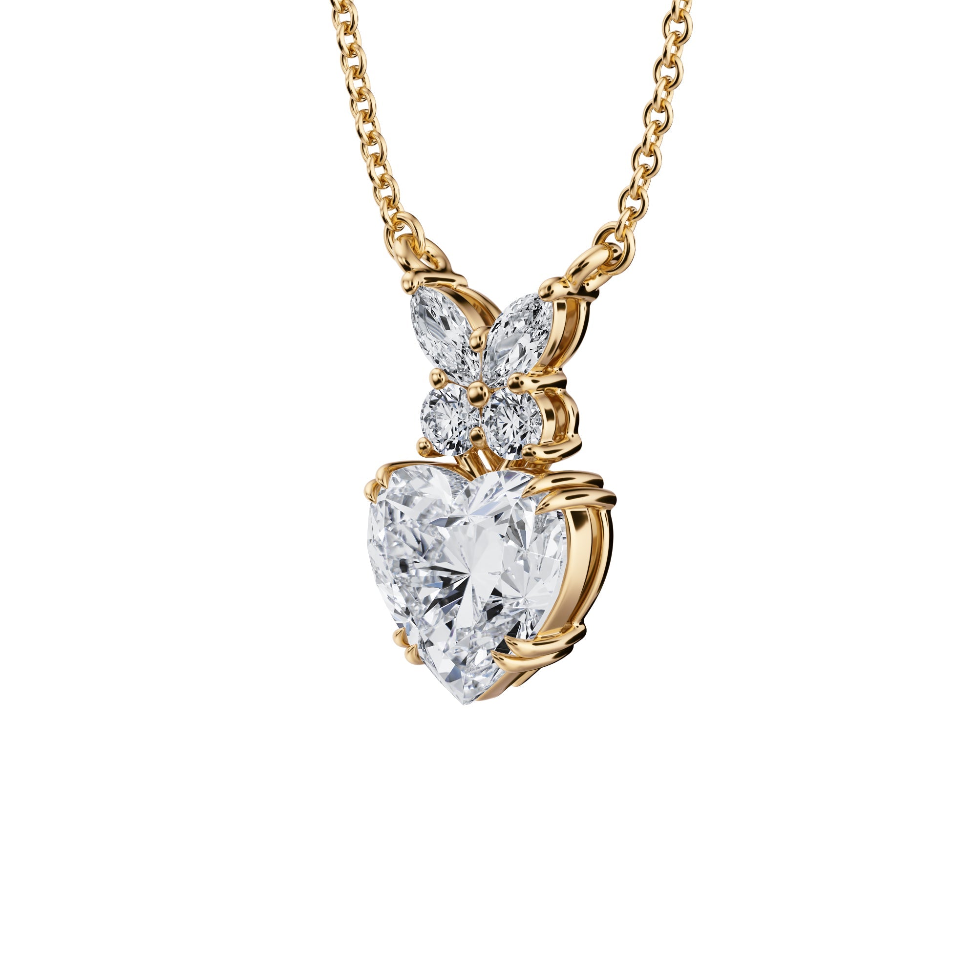 Heart Shape  Butterfly Cluster Pendant  2 Carat