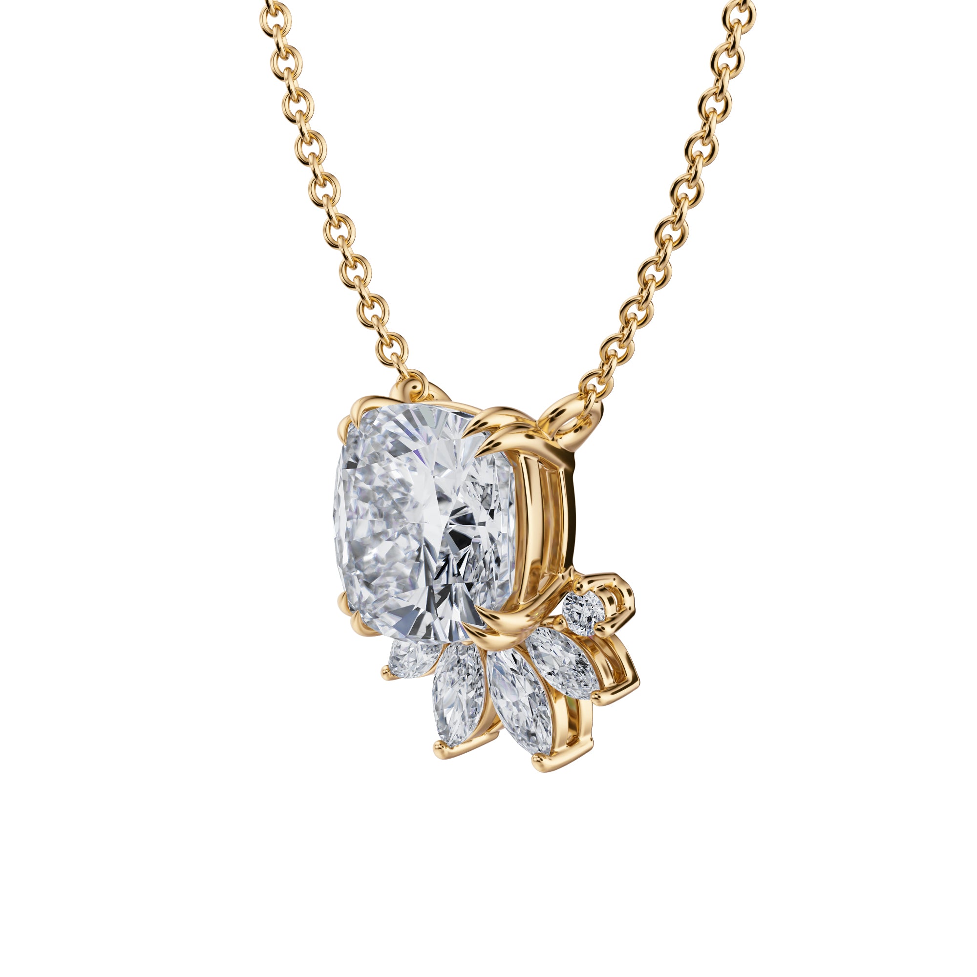 Cushion And Marquise Mixed Cluster Pendant Necklace