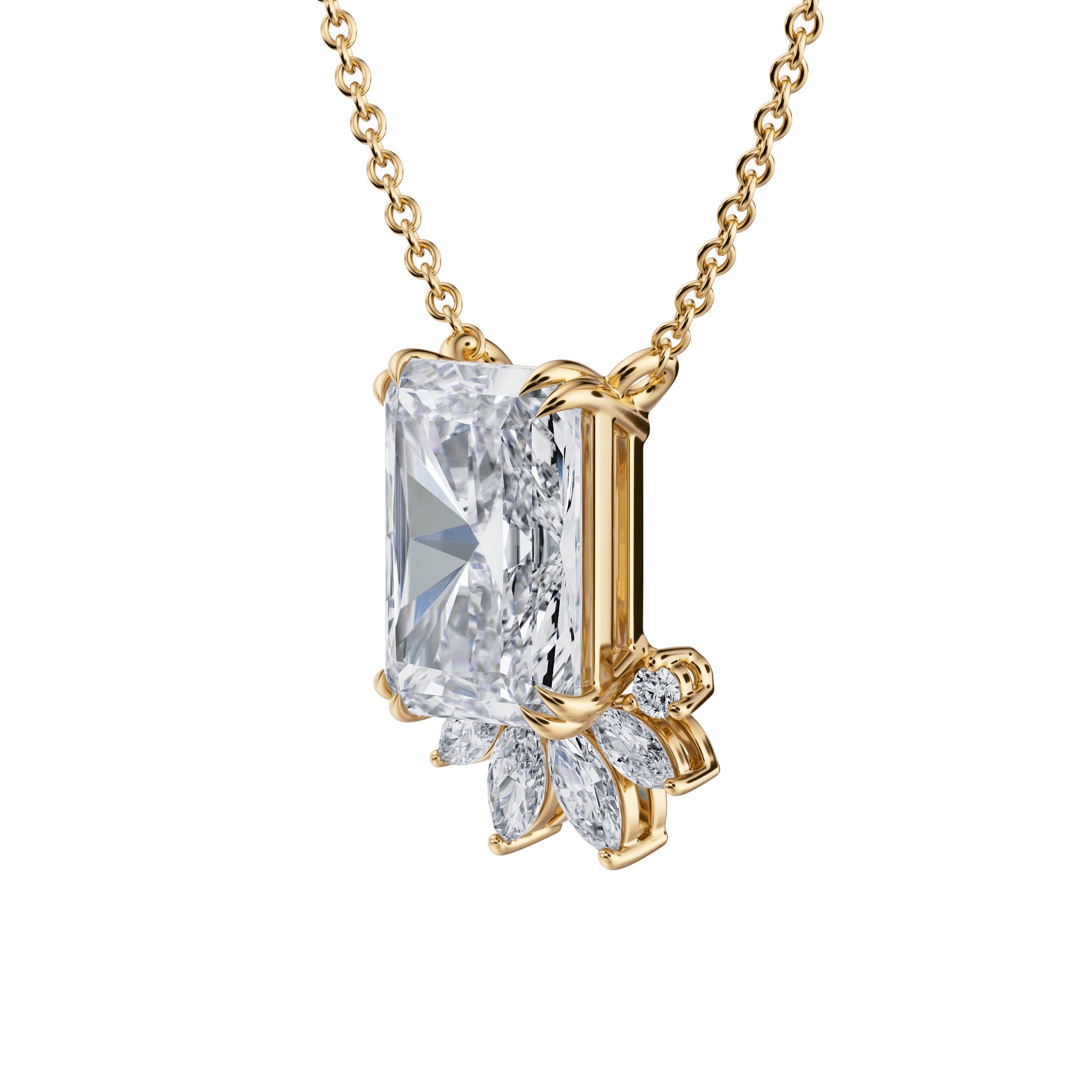 Radiant And Marquise Mixed Cluster Pendant Necklace