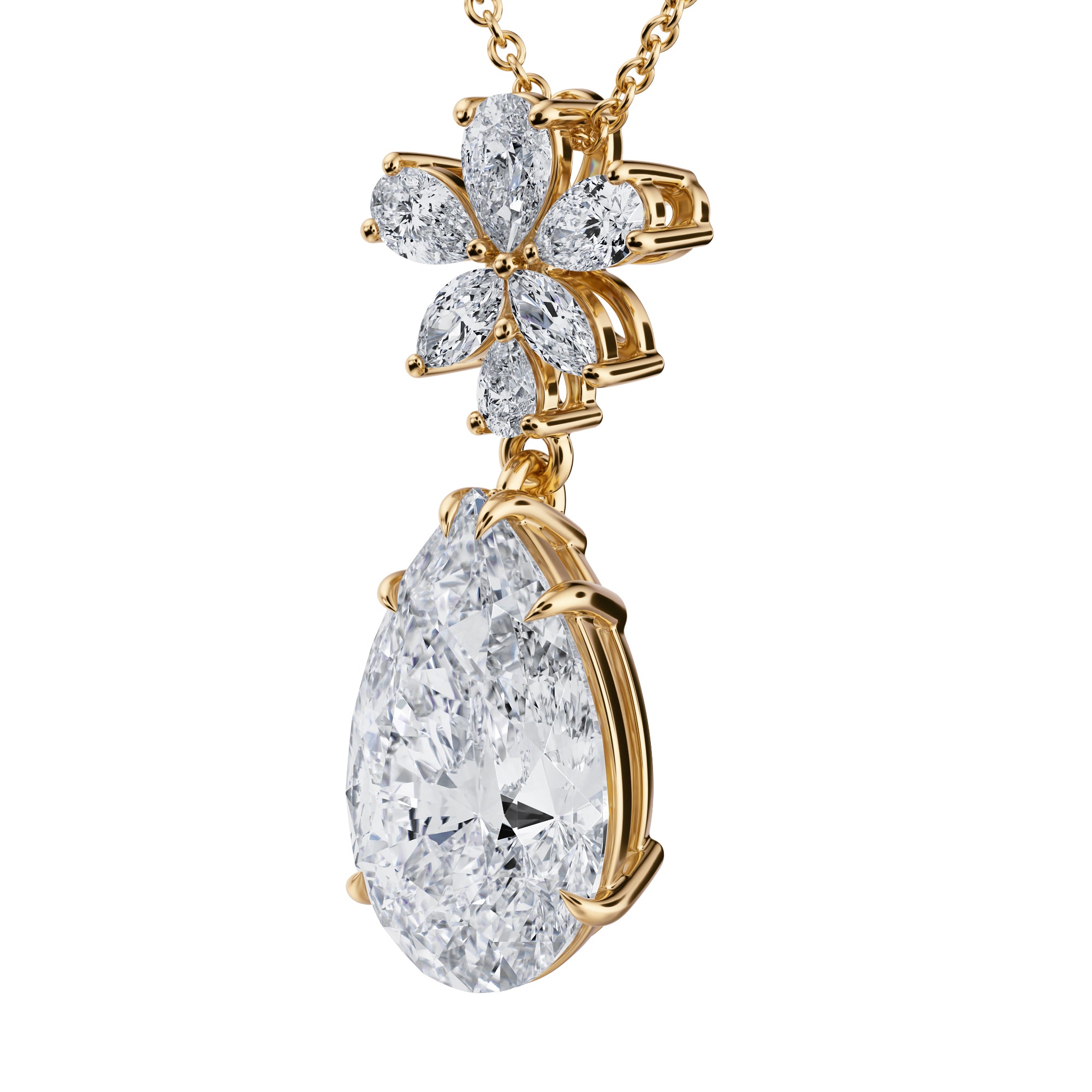 Pear 6 Stone Cluster Pendant Necklace