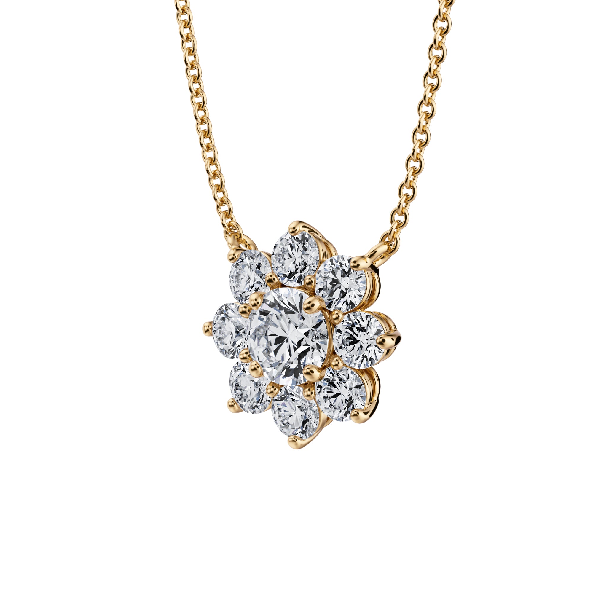 1 Carat Round Flower Cluster Pendant Necklace