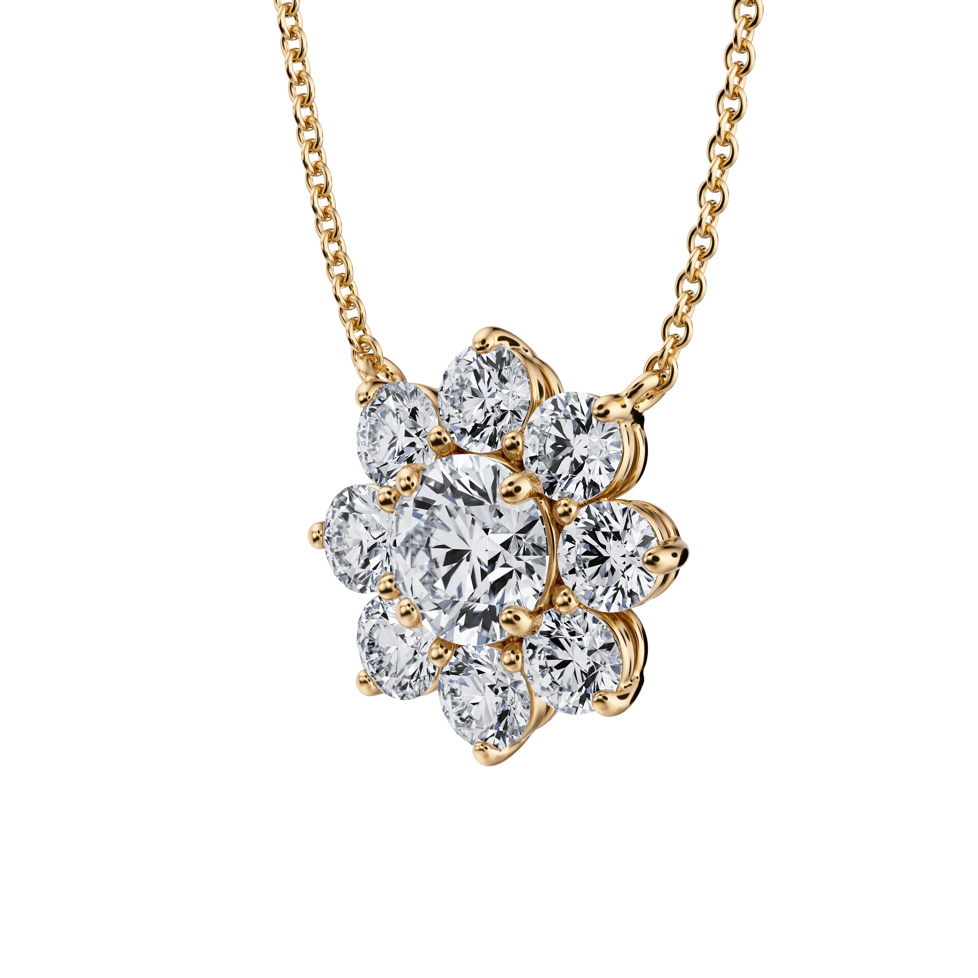 2 Carat Round Flower Cluster Pendant Necklace