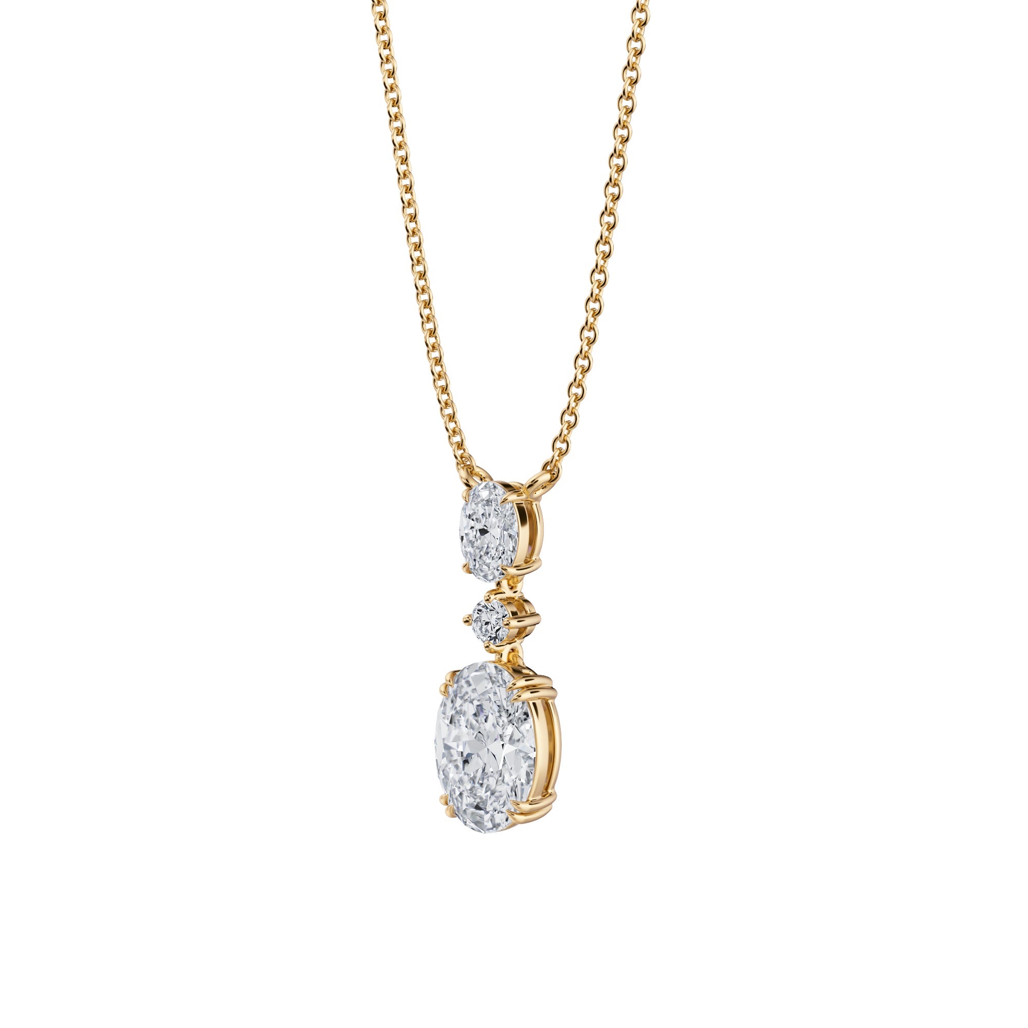 Oval Alternating 3 Stone Diamond Necklace - 2 Carat