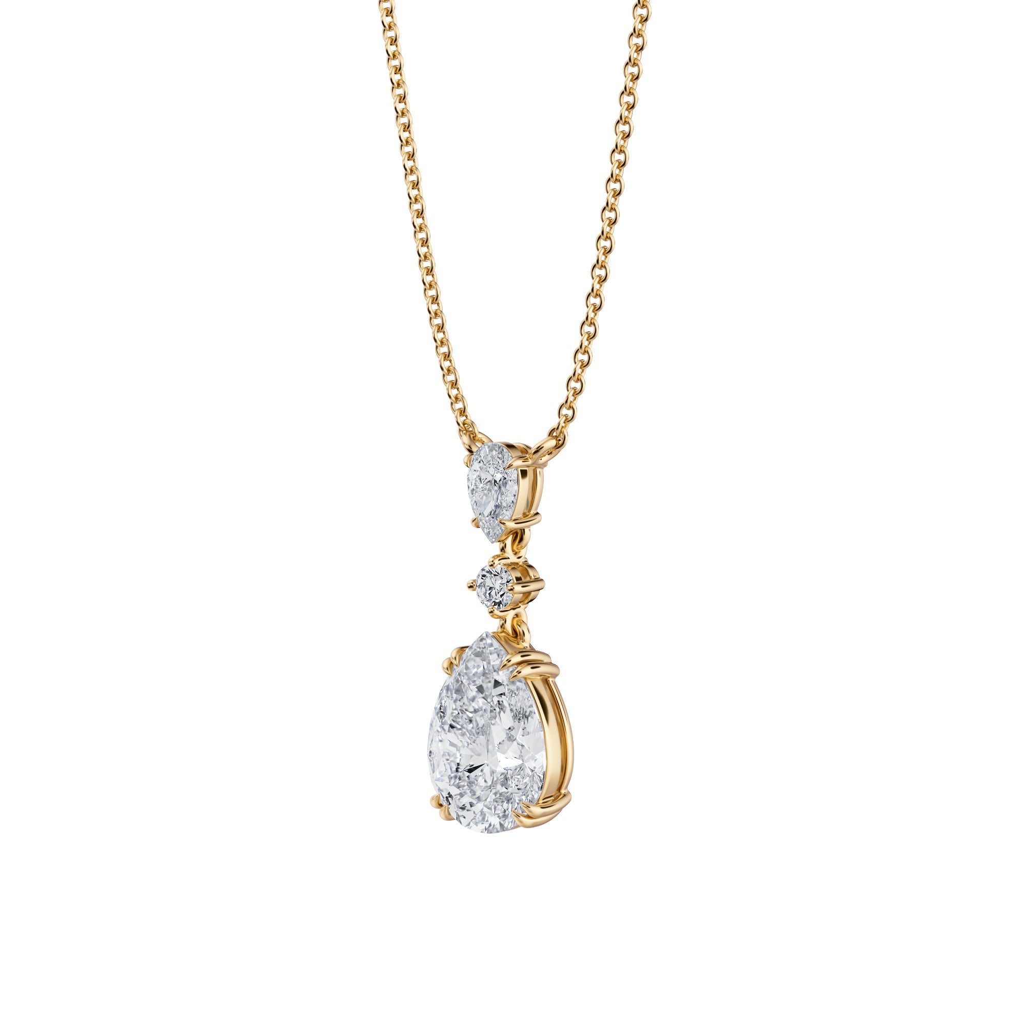 Pear Alternating 3 Stone Diamond Necklace - 2 Carat