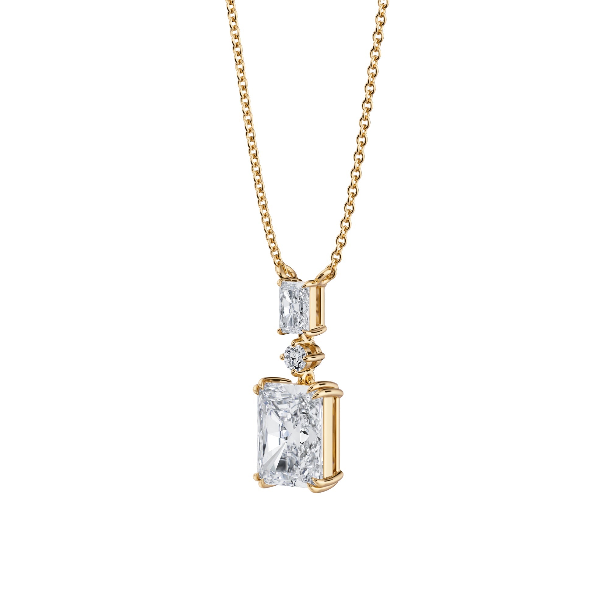 Radiant Alternating 3 Stone Diamond Necklace - 2 Carat