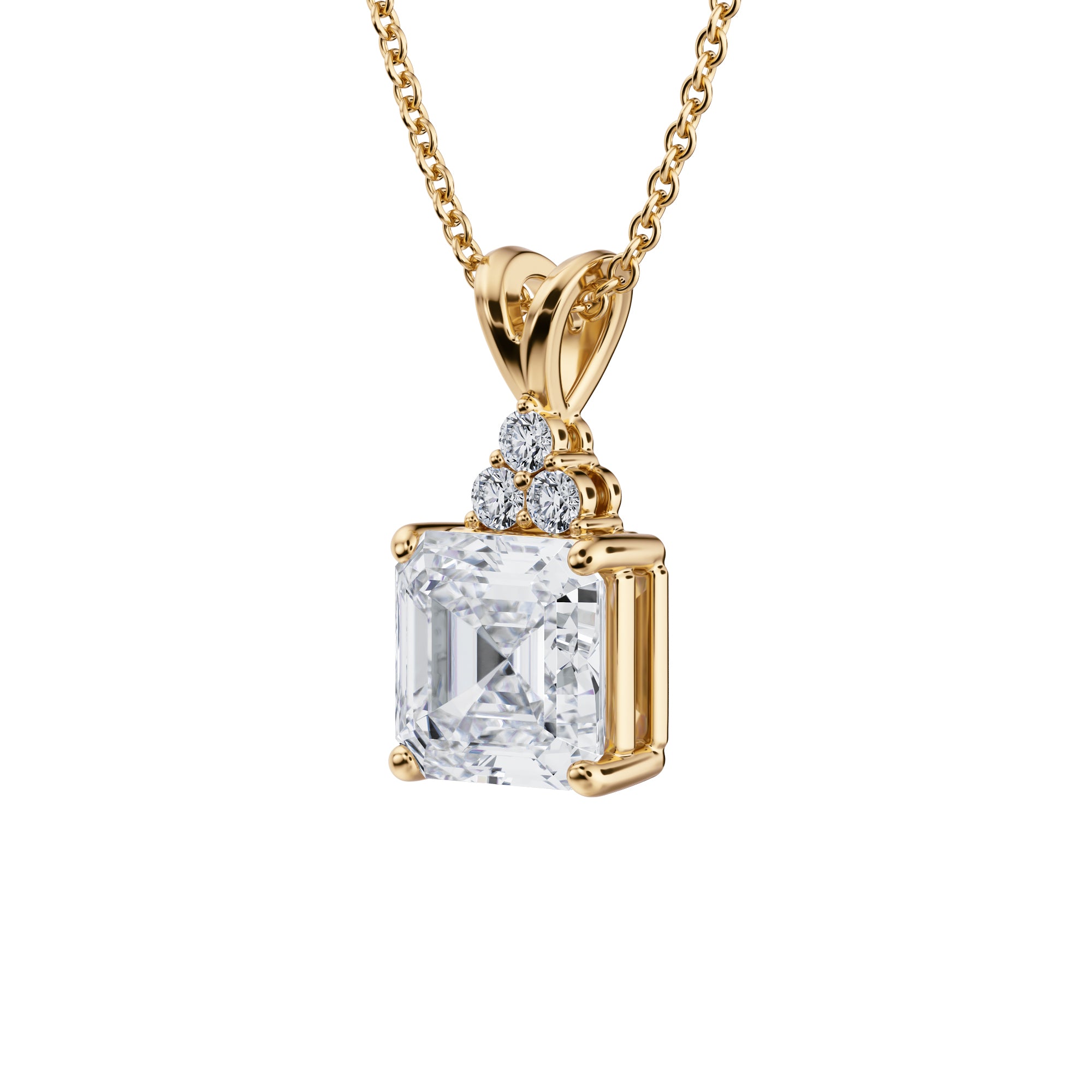 2 Carat Asscher Cut Royal Round Cluster Pendant