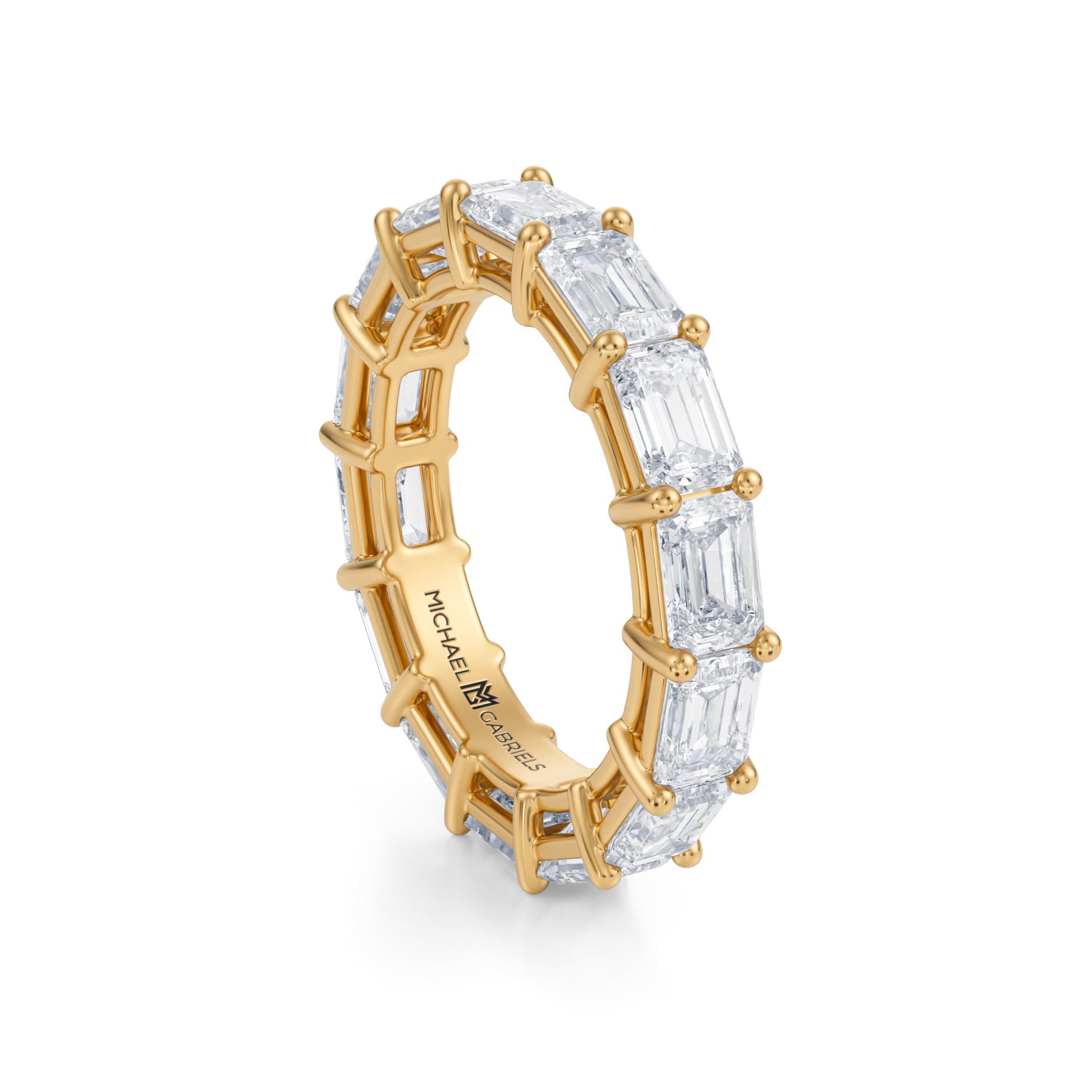 Yellow Gold Horizontal Emerald Lab Grown Diamond Eternity Band - Medium