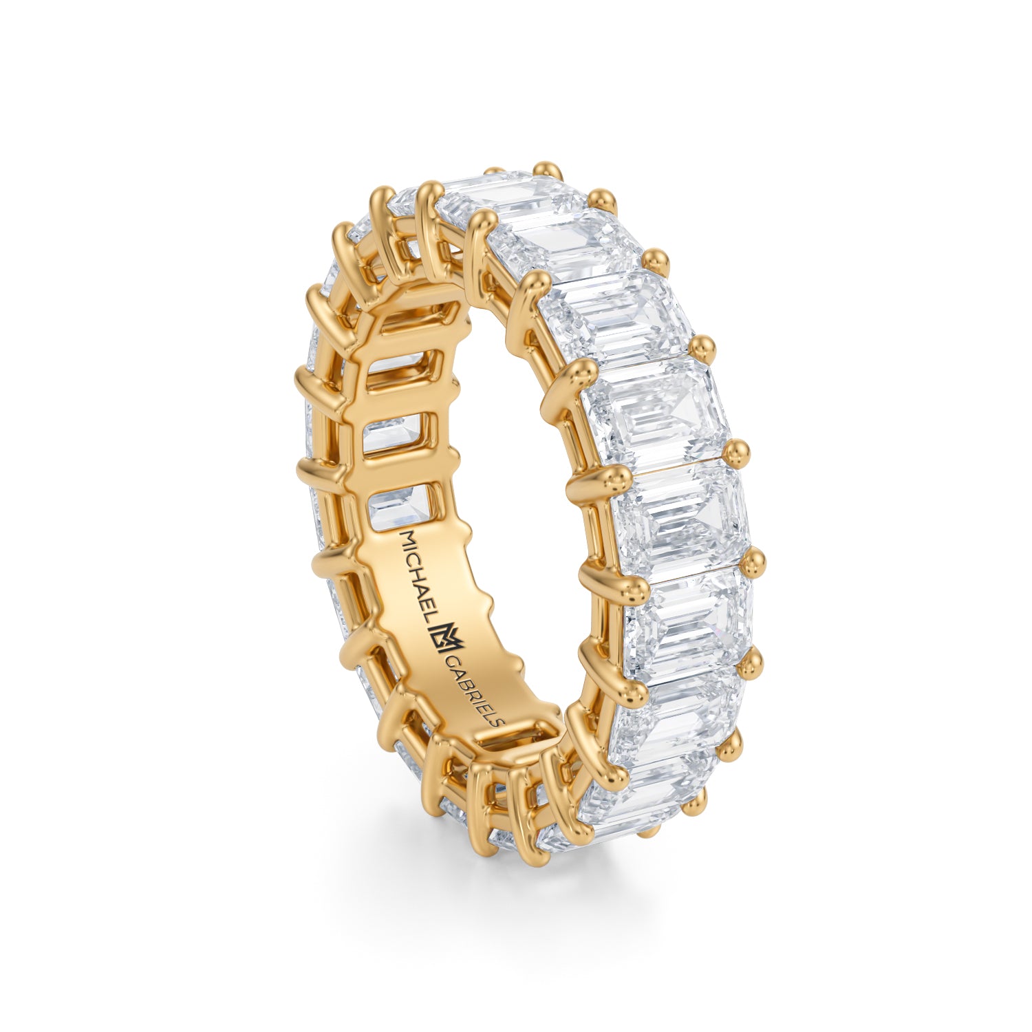 Yellow Gold Vertical Emerald Lab Grown Diamond Eternity Band - Medium