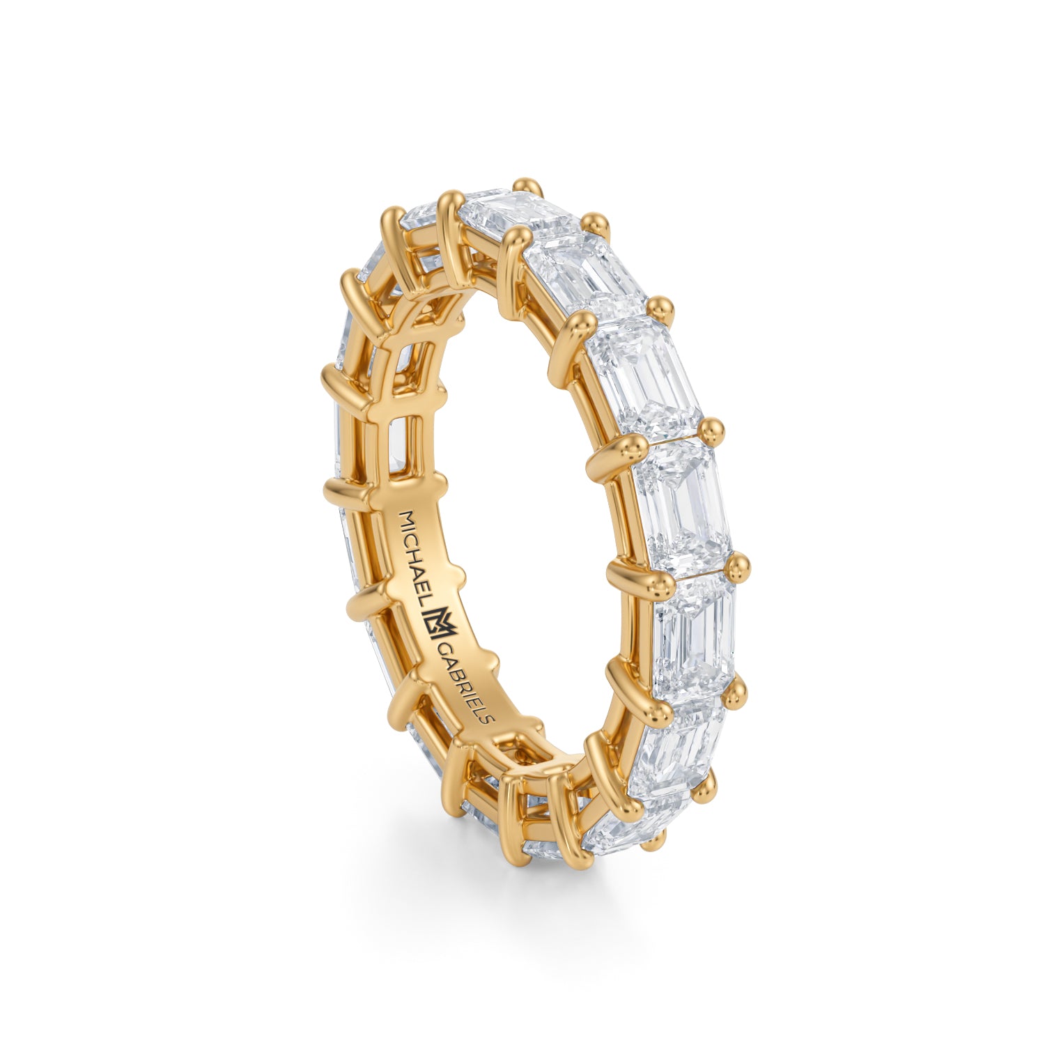 Yellow Gold Horizontal Emerald Lab Grown Diamond Eternity Band - Small