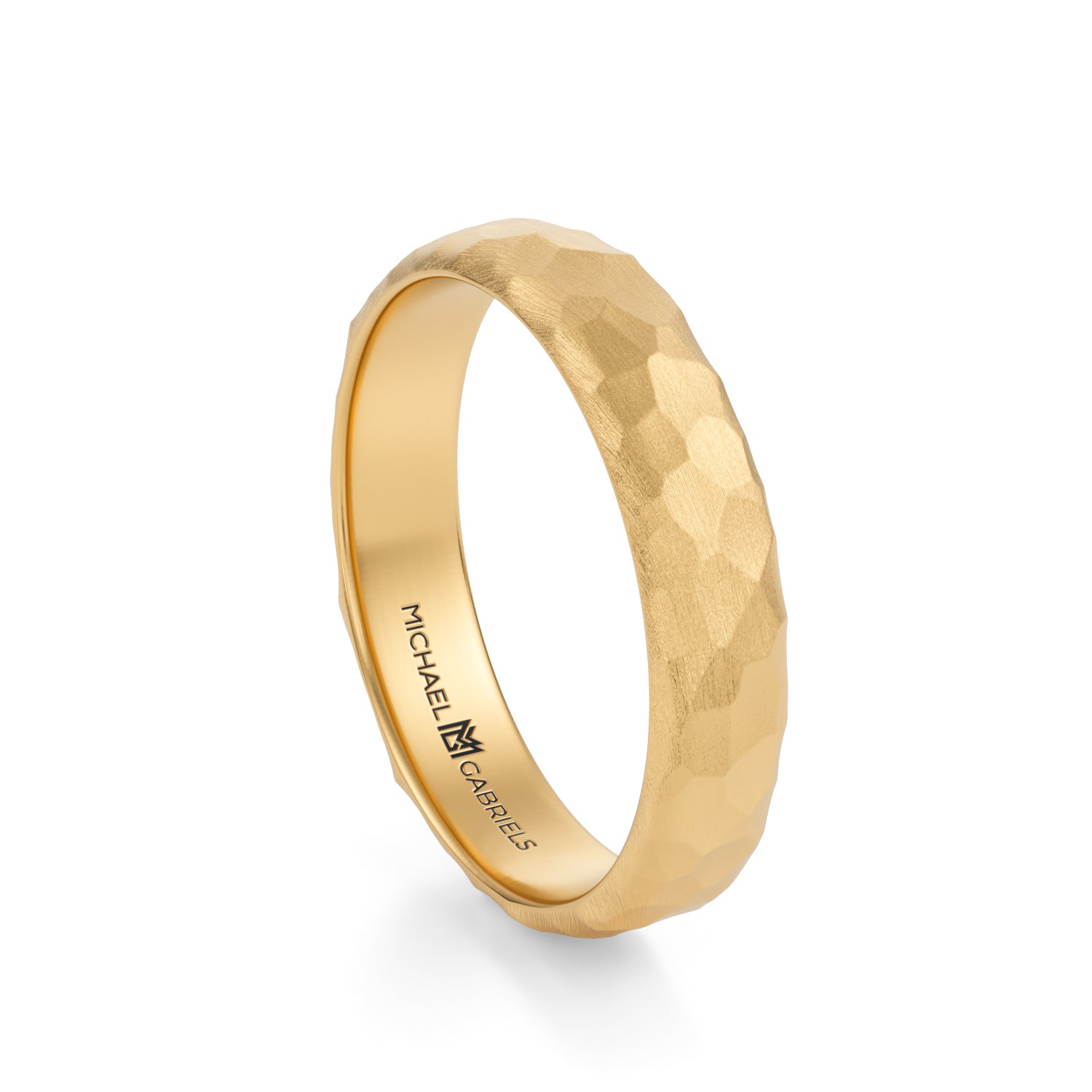 Yellow Gold 4mm Mens Wedding Band - Hammered Matte