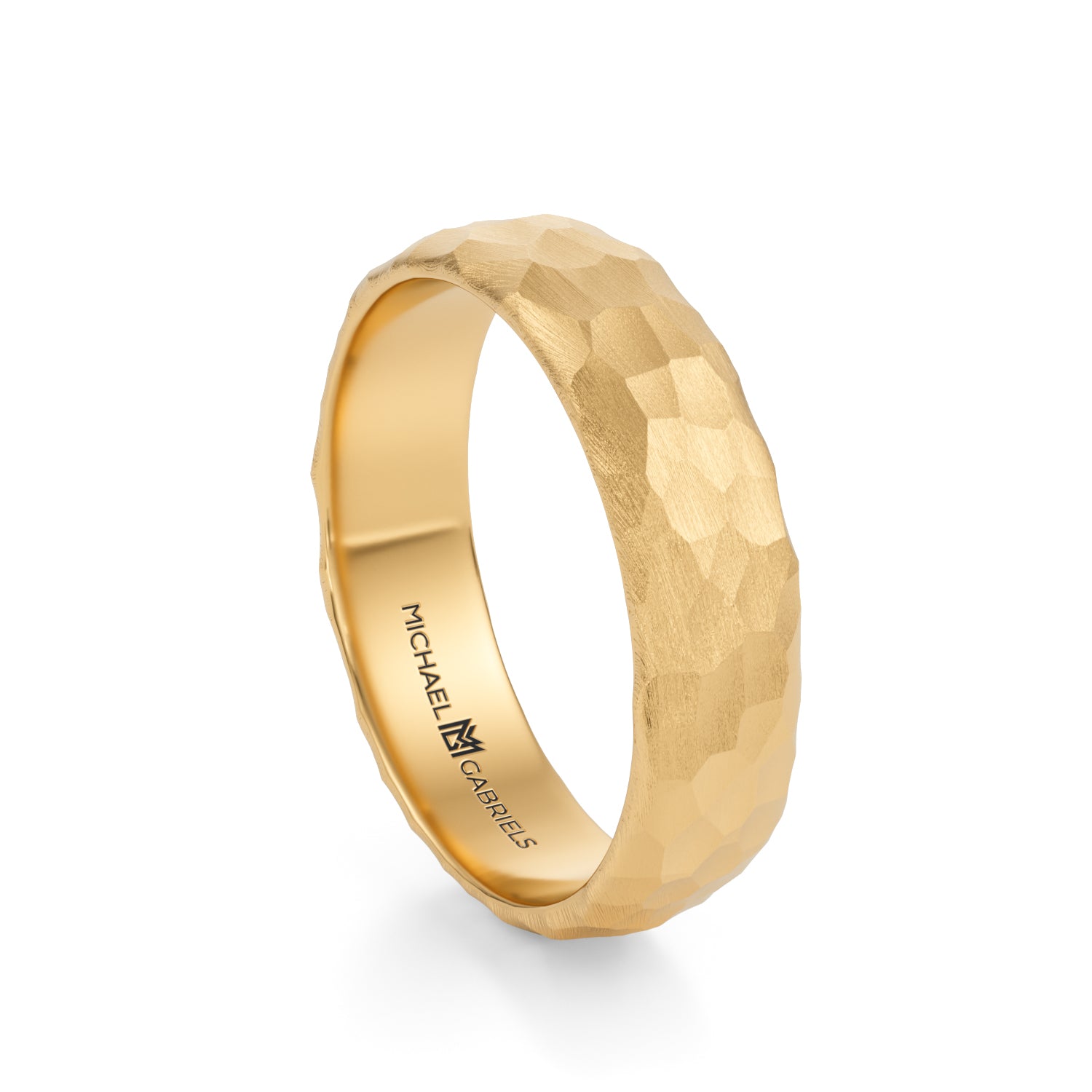 Yellow Gold 5mm Mens Wedding Band - Hammered Matte