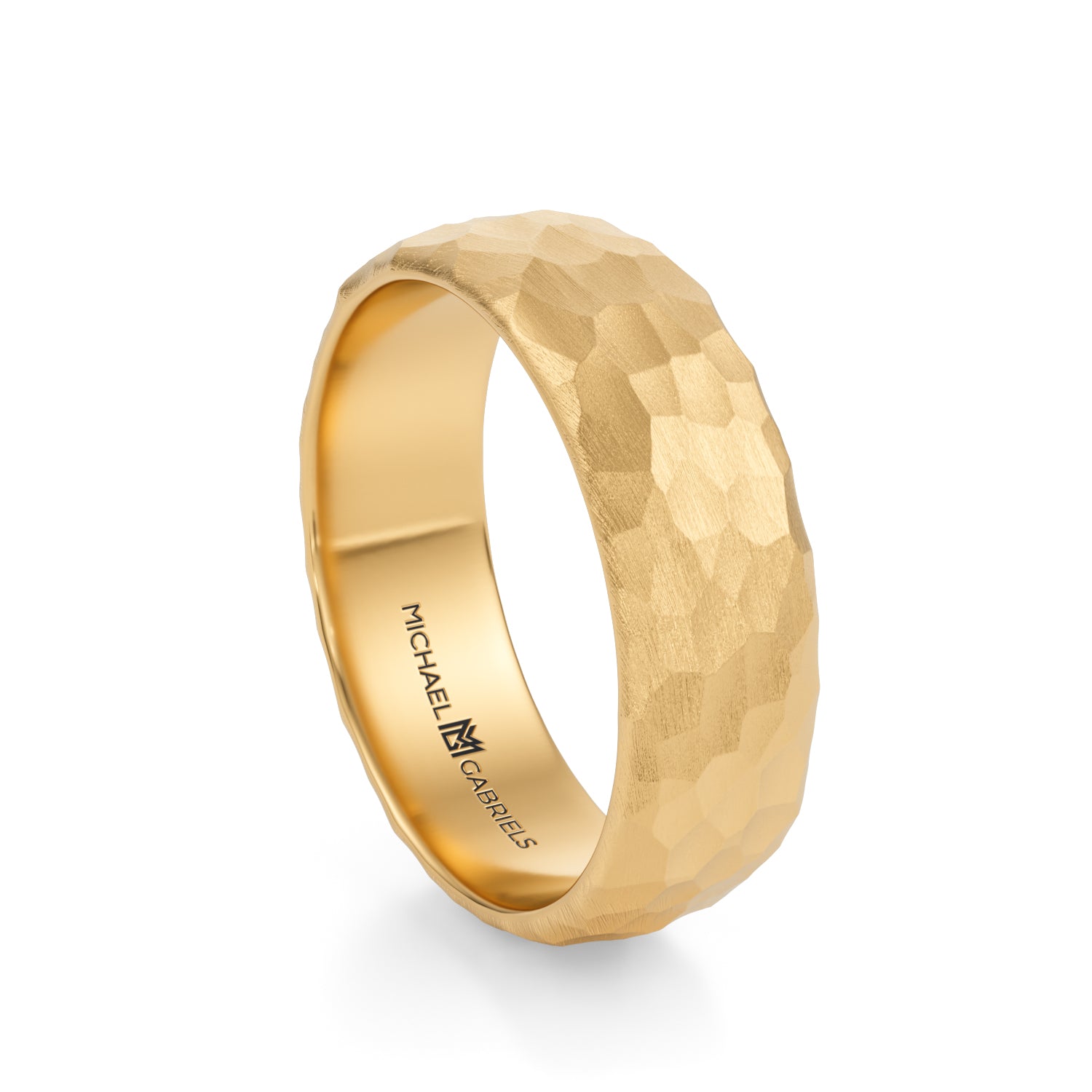 Yellow Gold 6mm Mens Wedding Band - Hammered Matte