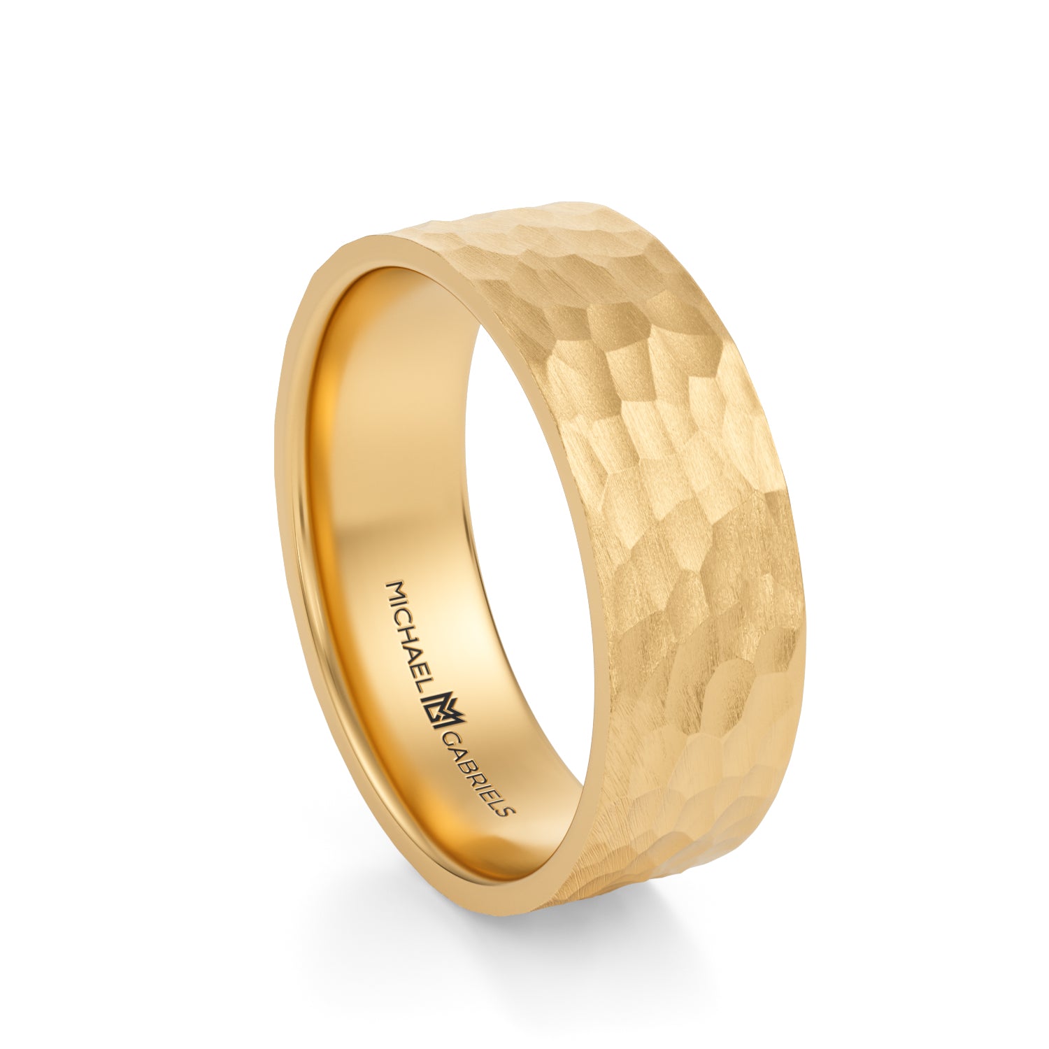 Yellow Gold 6mm Mens Flat Wedding Band - Hammered Matte