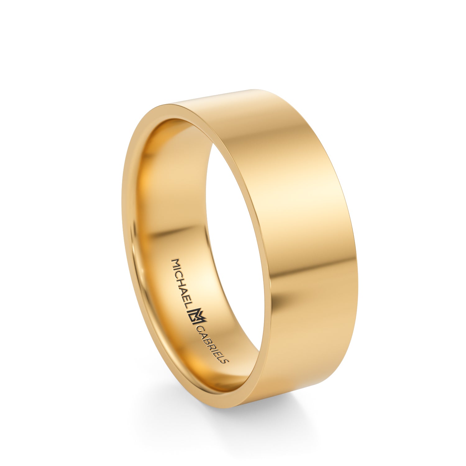 Yellow Gold 6mm Mens Flat Wedding Band - High Polish