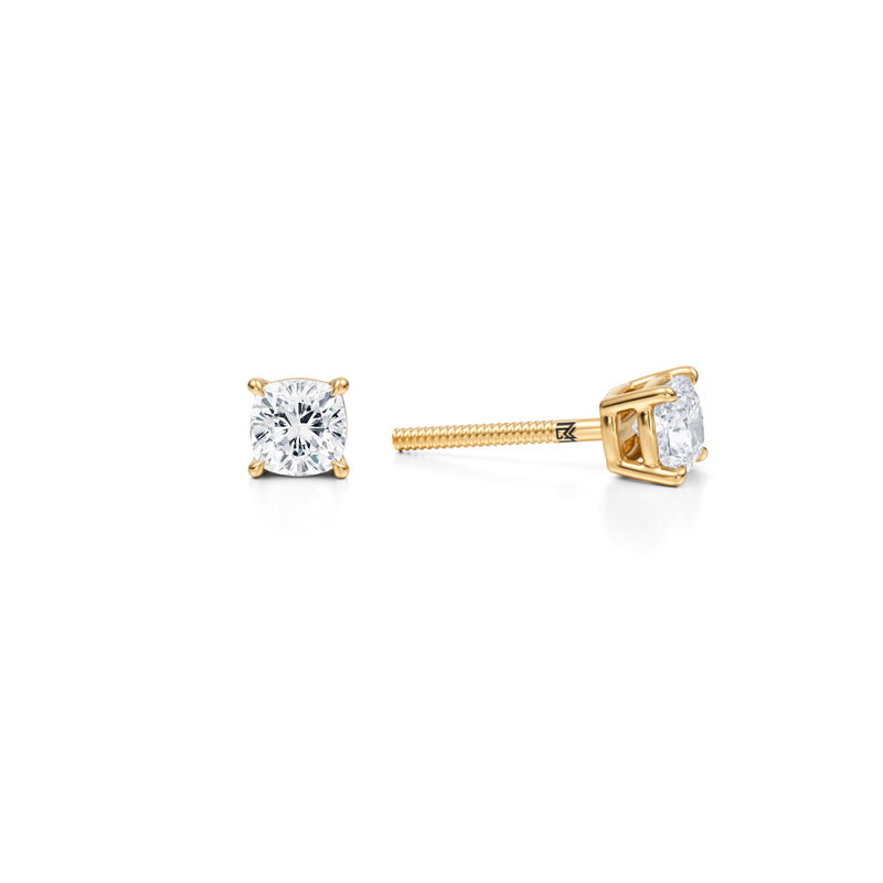 Lab-grown diamond stud earrings, 3/4 carat, in yellow gold